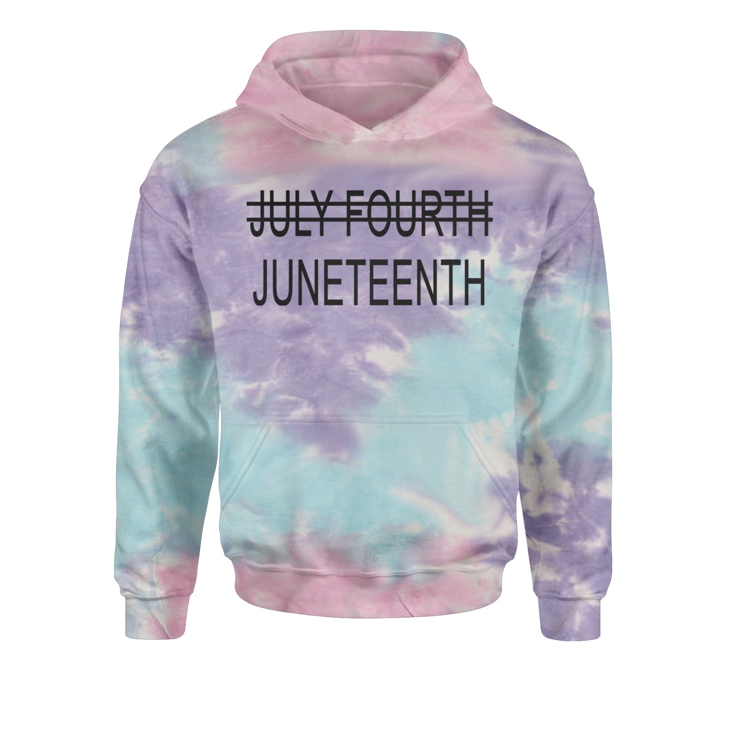 Juneteenth (July Fourth Crossed Out) Jubilee Youth-Sized Hoodie Tie-Dye Cotton Candy