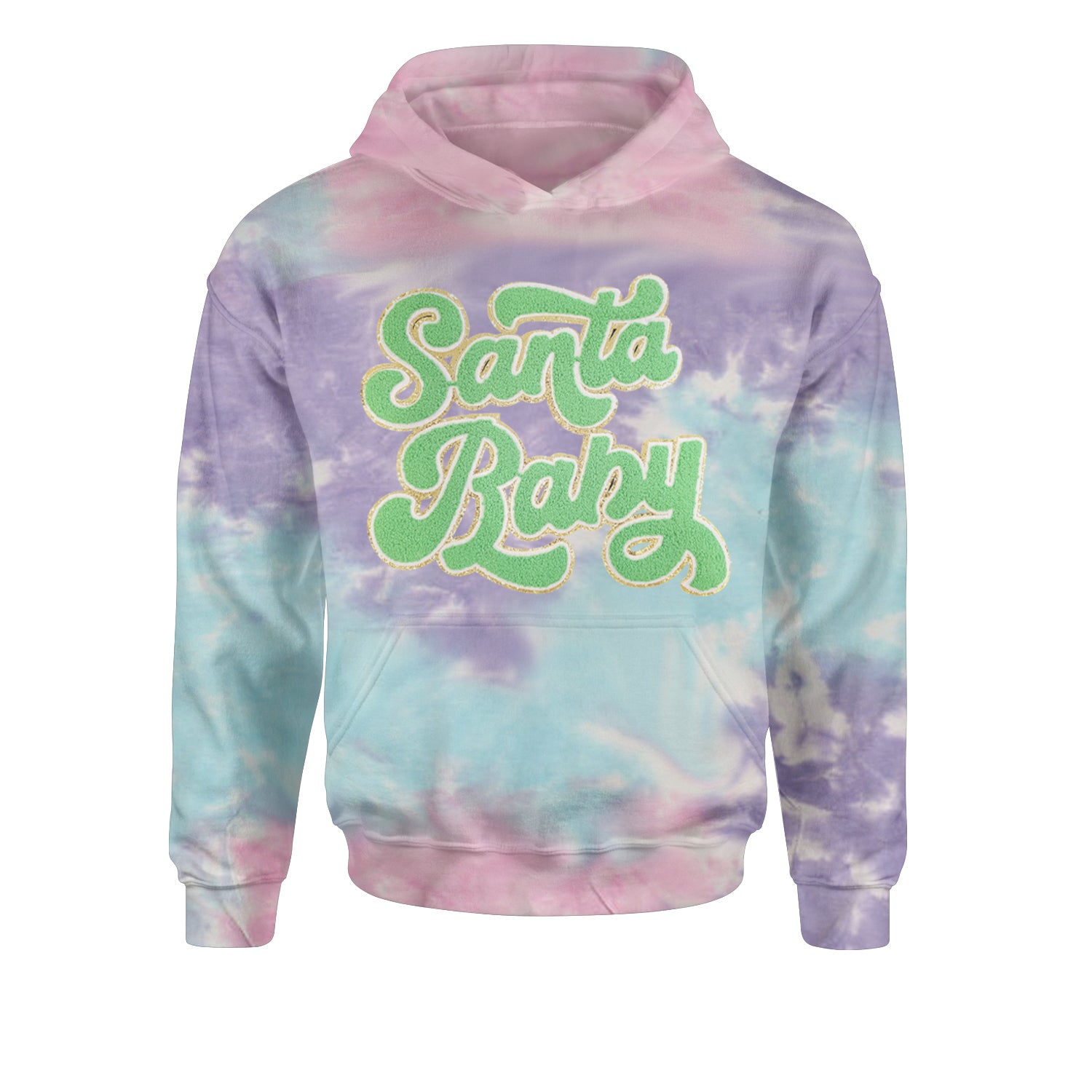 Green Santa Baby Chenille PatchYouth-Sized Hoodie Tie-Dye Cotton Candy