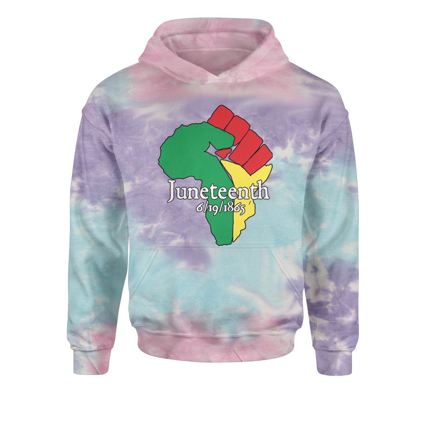 Juneteenth Raised Fist Africa Celebrate Emancipation DayYouth-Sized Hoodie Tie-Dye Cotton Candy