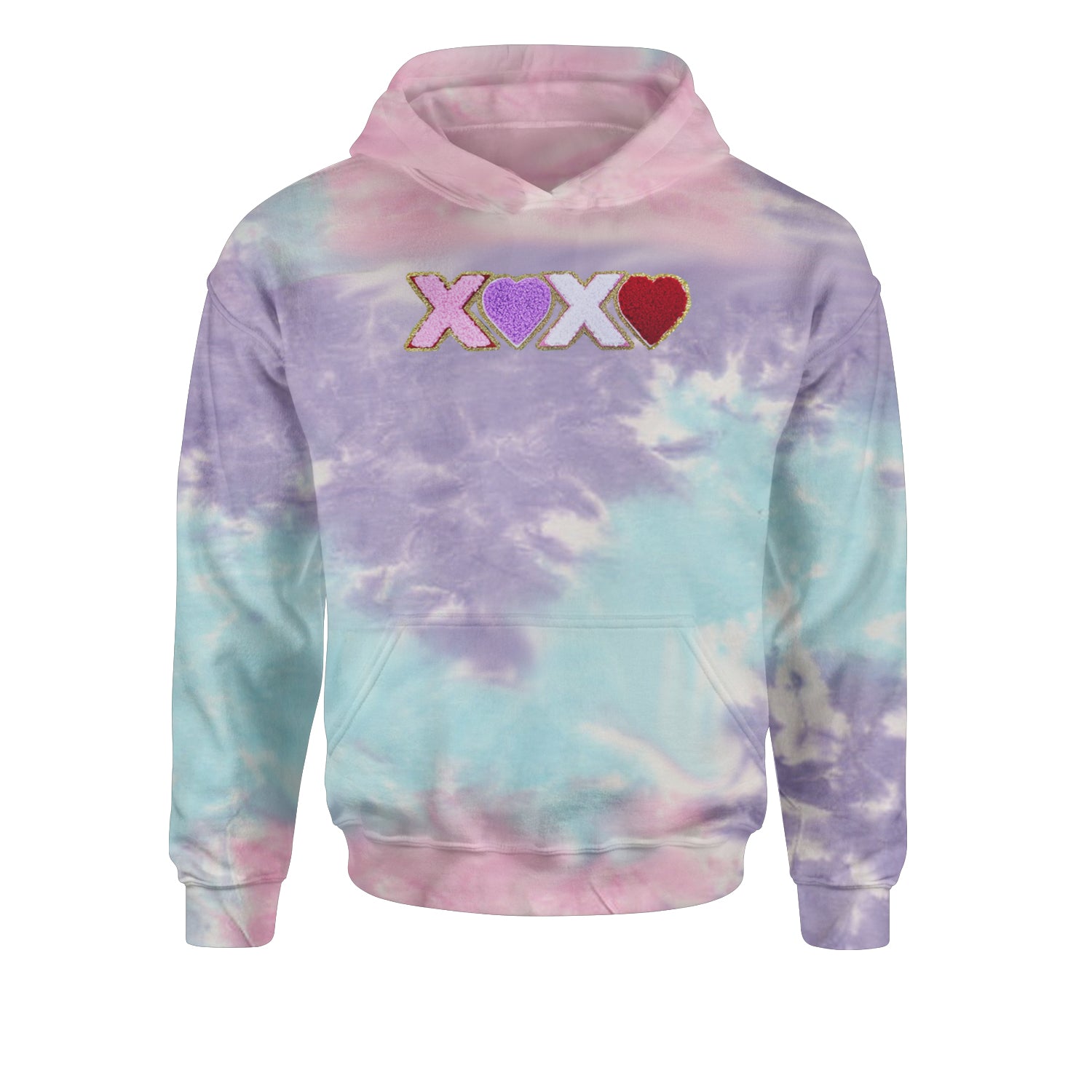 XOXO Chenille Patch Valentines DaysYouth-Sized Hoodie Tie-Dye Cotton Candy