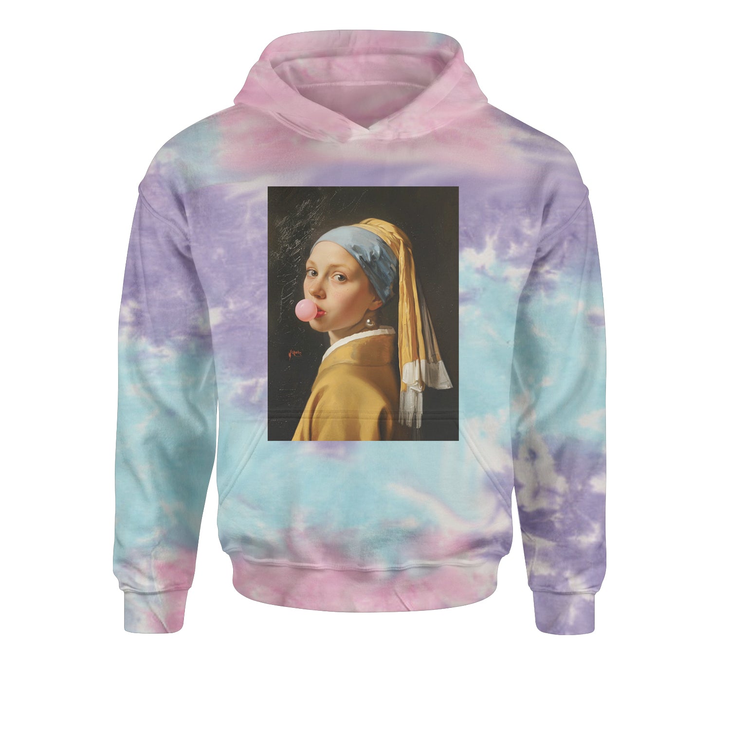 Girl with a Pearl Earring Bubble Gum Contemporary Art Youth-Sized Hoodie Tie-Dye Cotton Candy