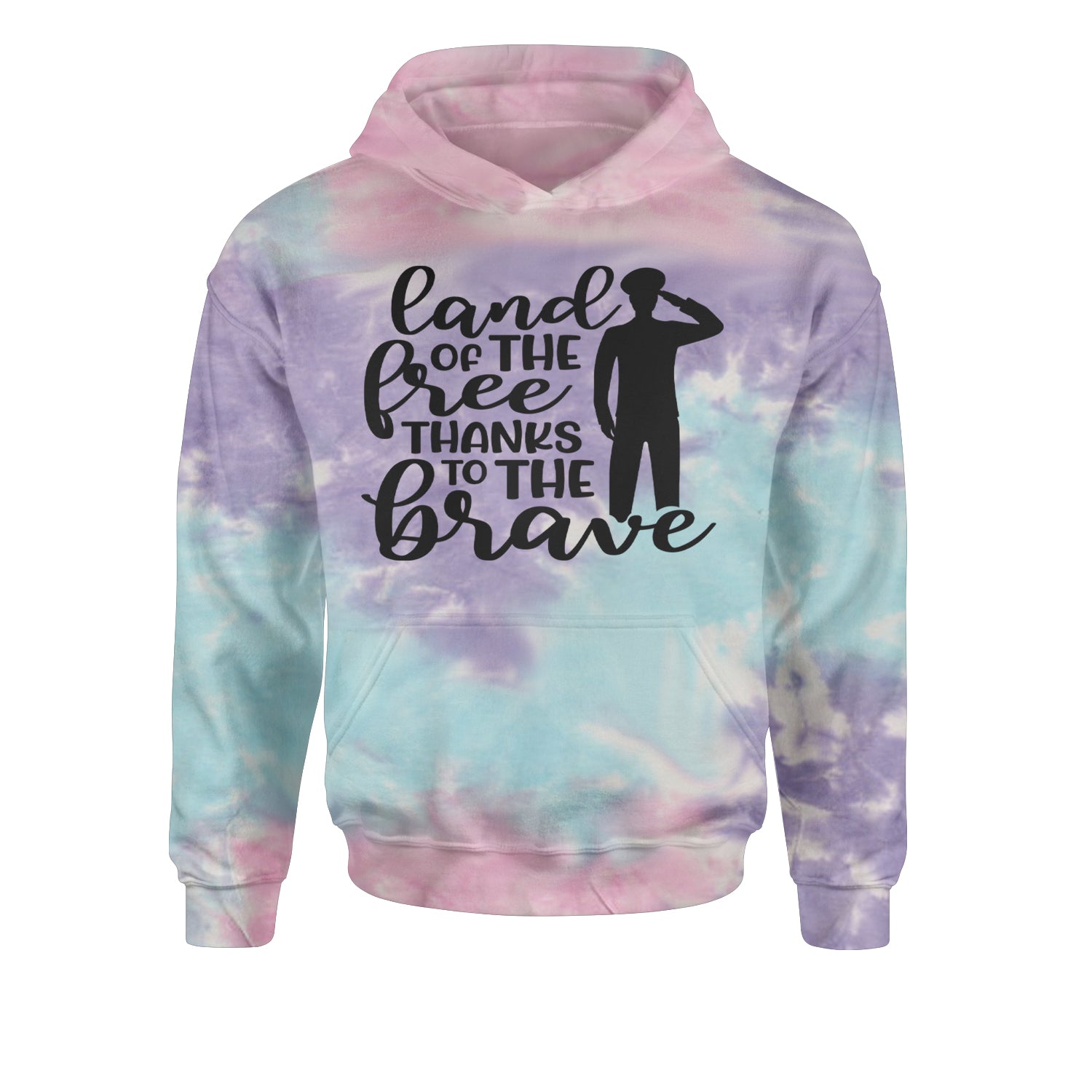 Land Of The Free Thanks To The Brave Veterans Youth-Sized Hoodie Tie-Dye Cotton Candy