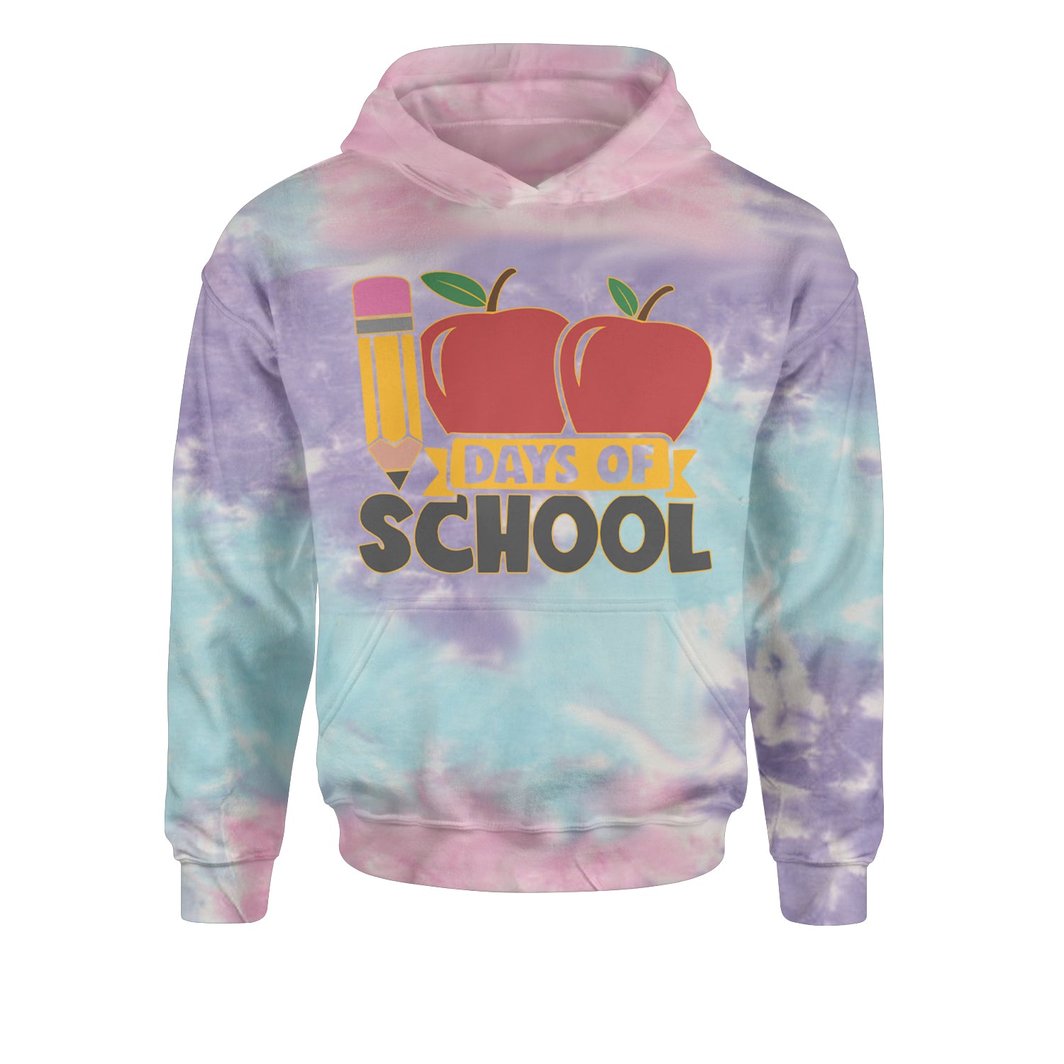 100 Days Of School Apple PencilYouth-Sized Hoodie Tie-Dye Cotton Candy