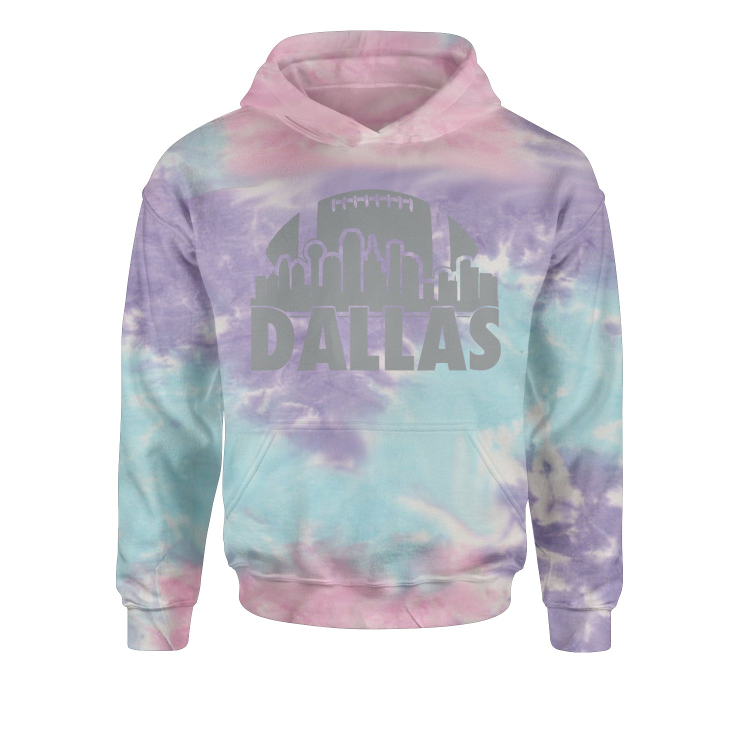 Dallas Texas Skyline Youth-Sized Hoodie Tie-Dye Cotton Candy