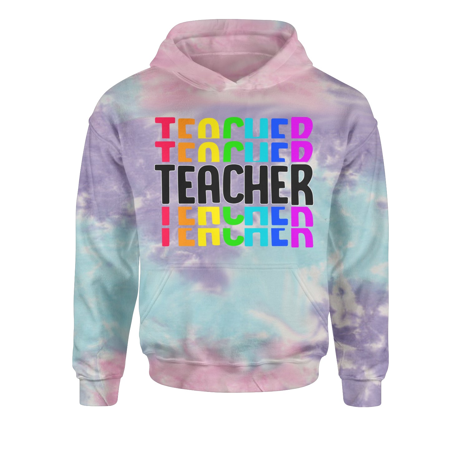 Teacher Repeated Rainbow PatternYouth-Sized Hoodie Tie-Dye Cotton Candy