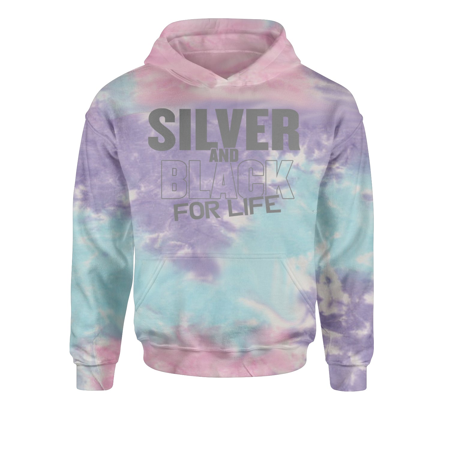 Silver And Black For Life Football Fan Youth-Sized Hoodie Tie-Dye Cotton Candy