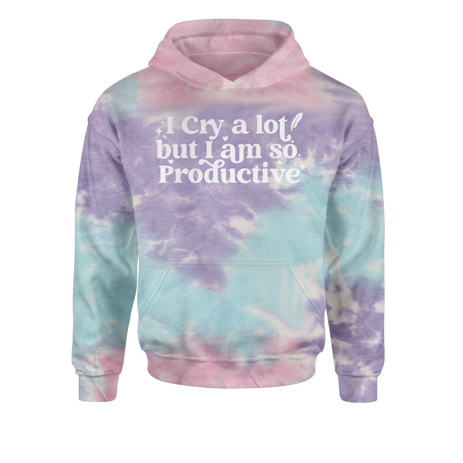 I Cry A Lot But I am So Productive TTPD Youth-Sized Hoodie Tie-Dye Cotton Candy