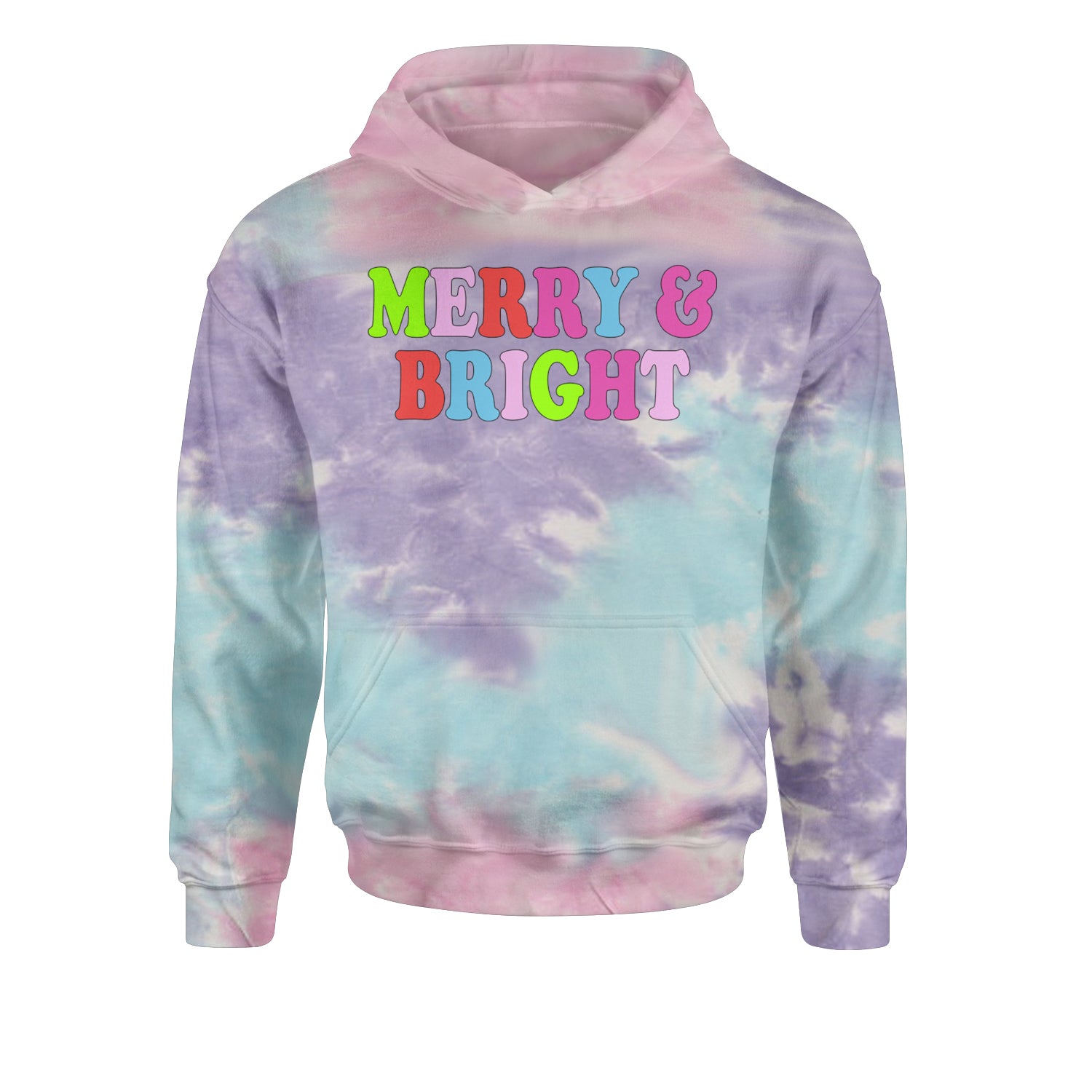 Merry and Bright Festive Christmas HolidayYouth-Sized Hoodie Tie-Dye Cotton Candy