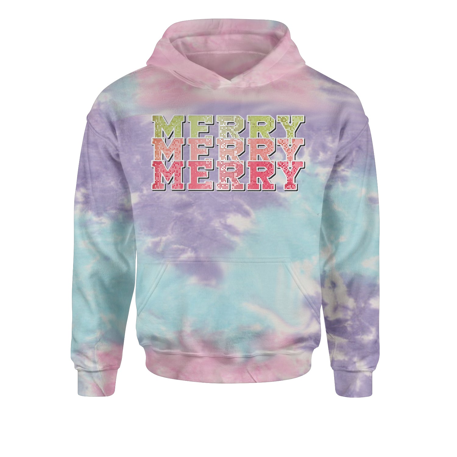 Merry Merry Merry Faux SequinsYouth-Sized Hoodie Tie-Dye Cotton Candy