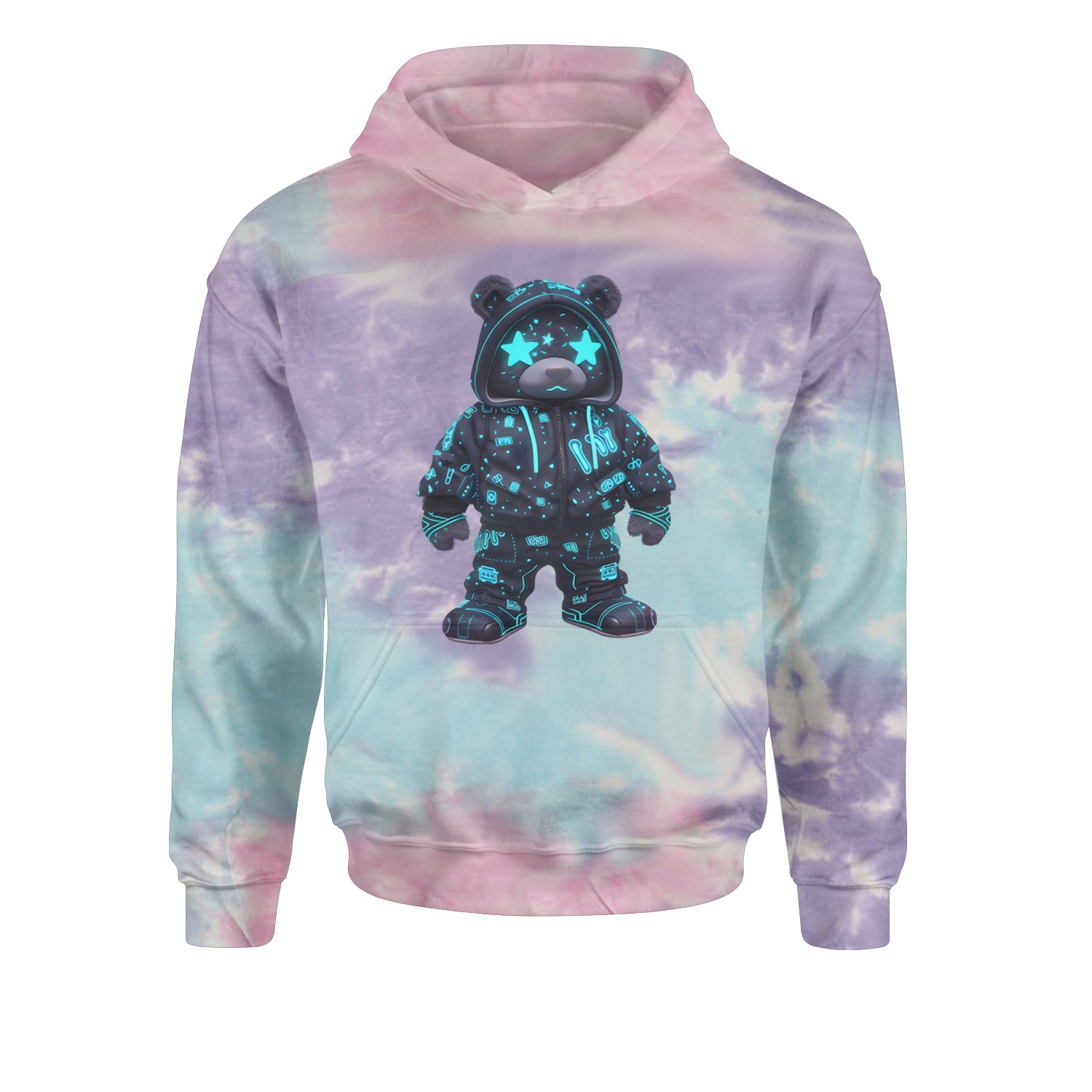 Starry Eyed Vaporwave Urban Graffiti BearYouth-Sized Hoodie Tie-Dye Cotton Candy