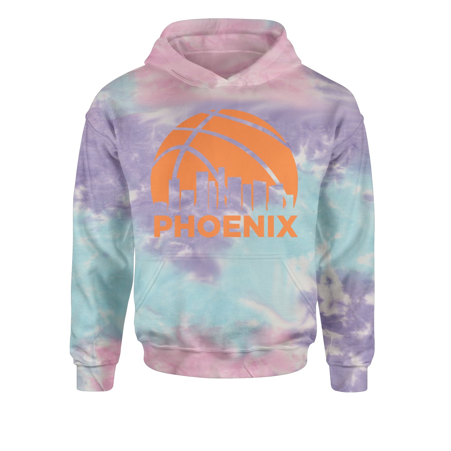 Phoenix Basketball Sunset City Skyline Youth-Sized Hoodie Tie-Dye Cotton Candy