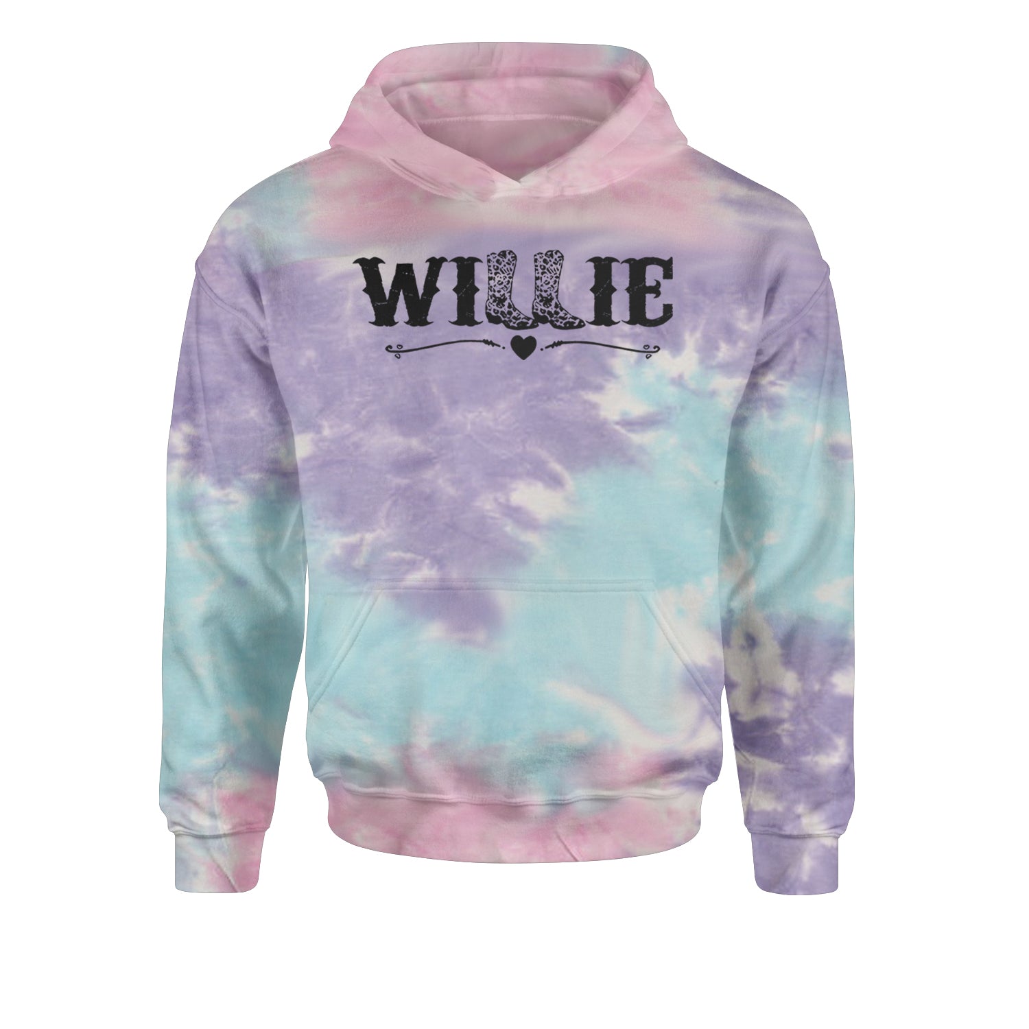 Willie Cowboy Boots Hippy Country Music Youth-Sized Hoodie Tie-Dye Cotton Candy