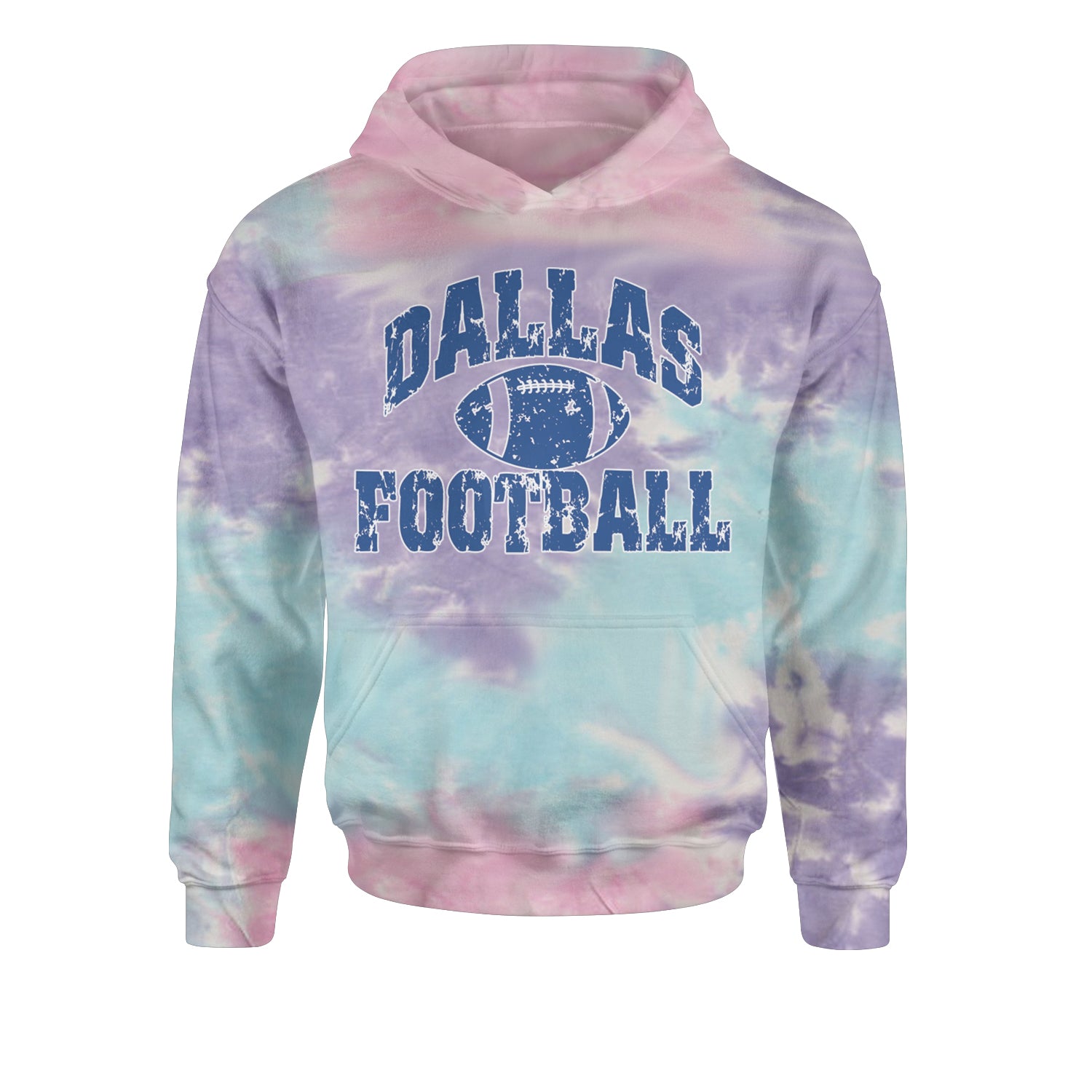 Dallas Distressed Football Youth-Sized Hoodie Tie-Dye Cotton Candy