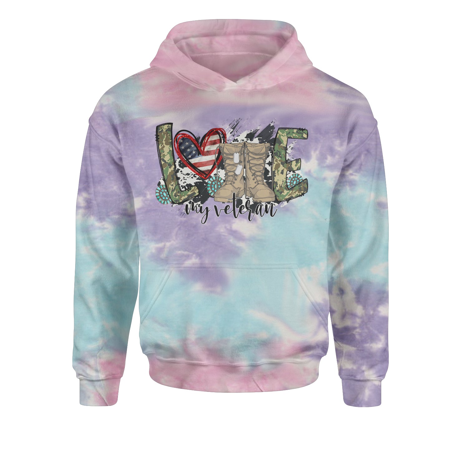 Love My Veteran Honor Veterans DayYouth-Sized Hoodie Tie-Dye Cotton Candy