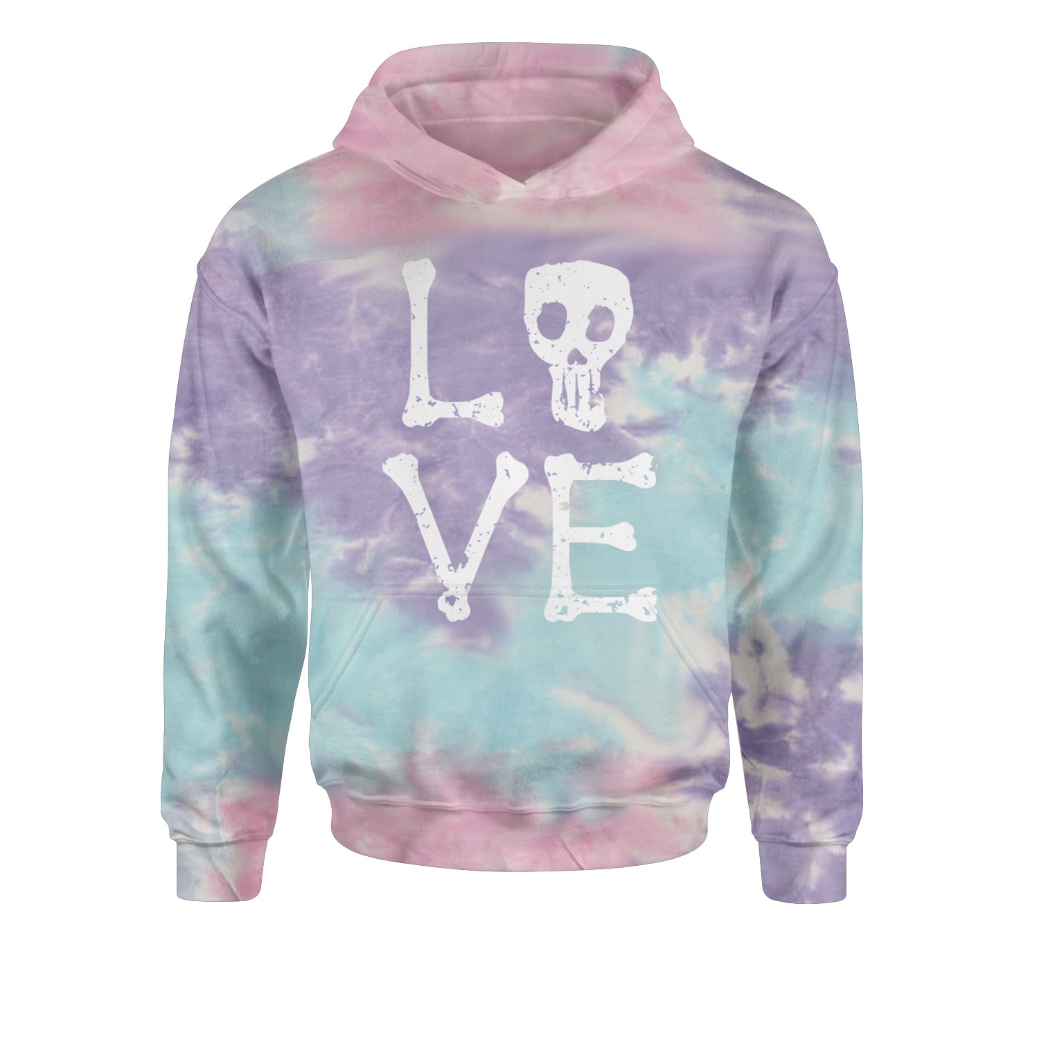 Love Skeleton Bones Youth-Sized Hoodie Tie-Dye Cotton Candy