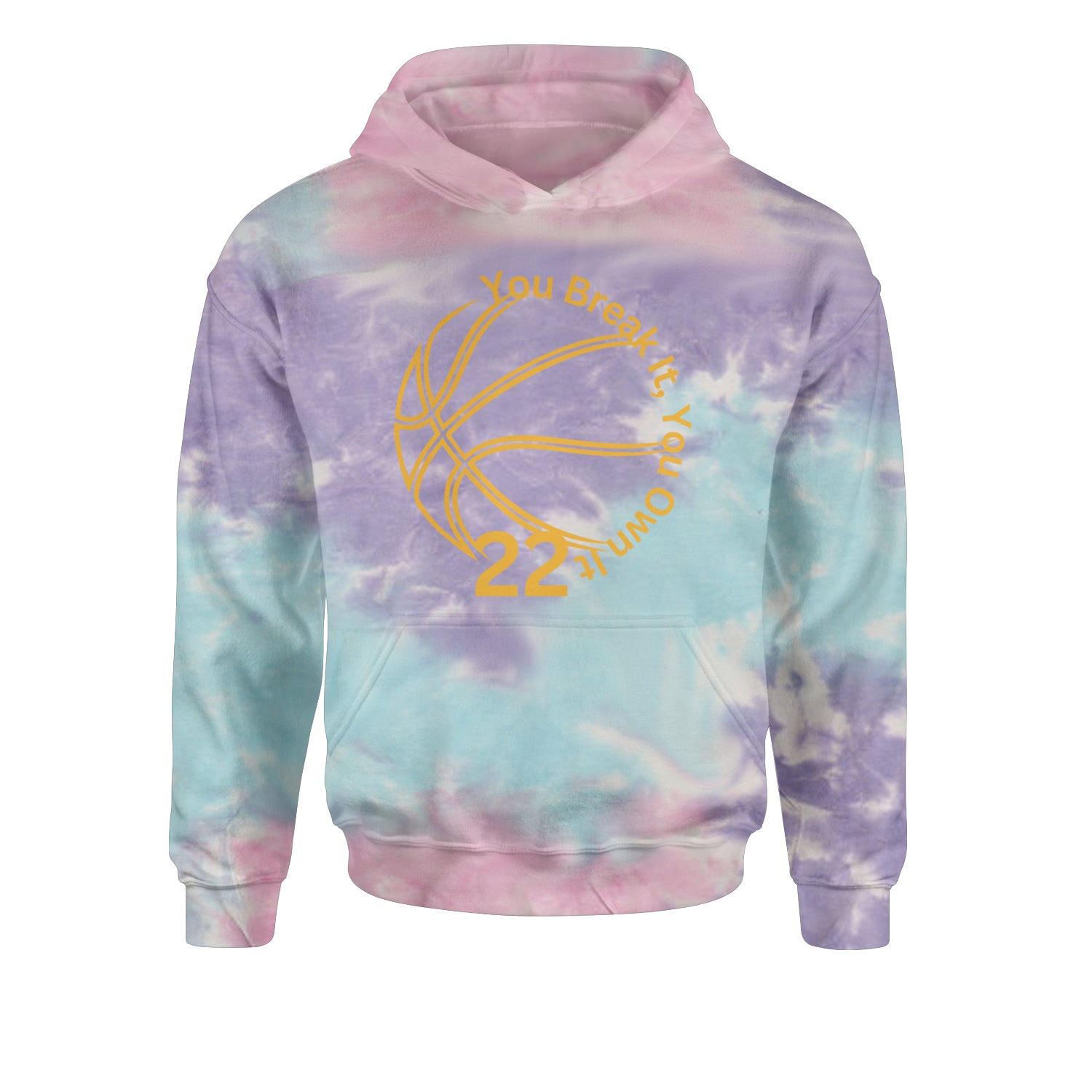 You Break It You Own It 22 Basketball Youth-Sized Hoodie Tie-Dye Cotton Candy