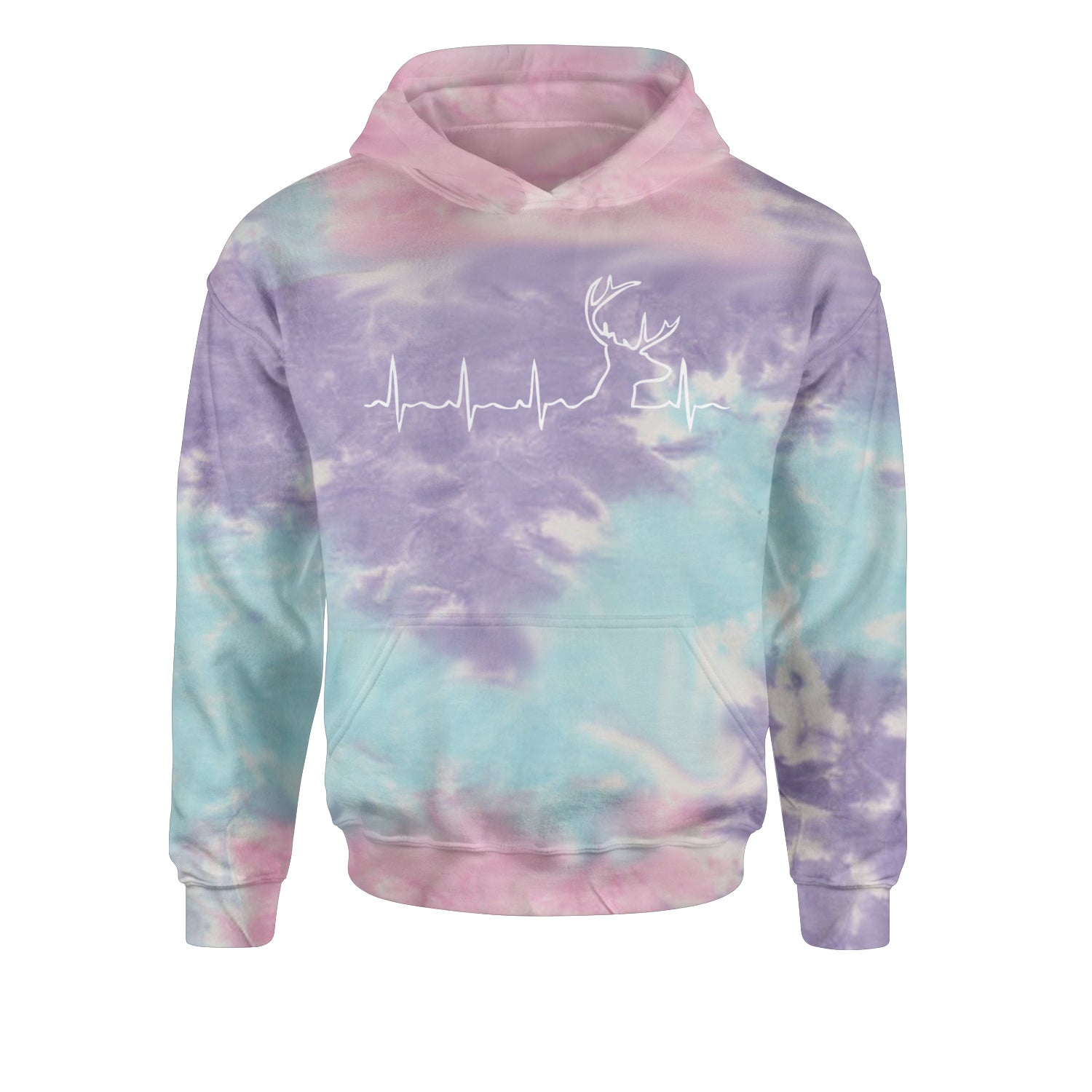 Hunting Heartbeat Deer Hunter Buck Stag Antlers  Youth-Sized Hoodie Tie-Dye Cotton Candy