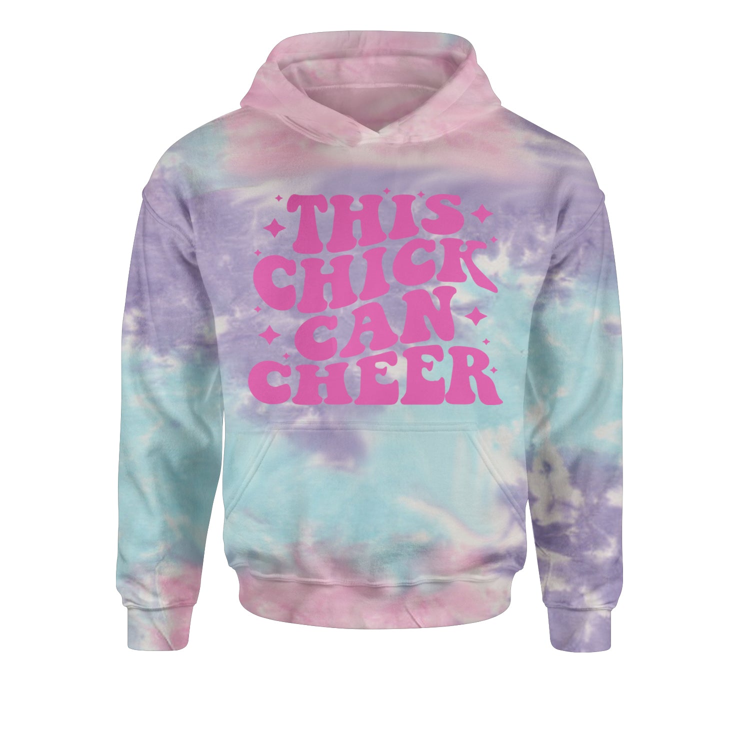 This Chick Can Cheer Youth-Sized Hoodie Tie-Dye Cotton Candy