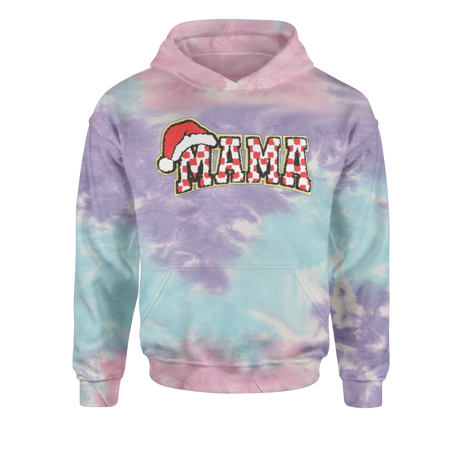 Mama Santa Hat Chenille PatchYouth-Sized Hoodie Tie-Dye Cotton Candy