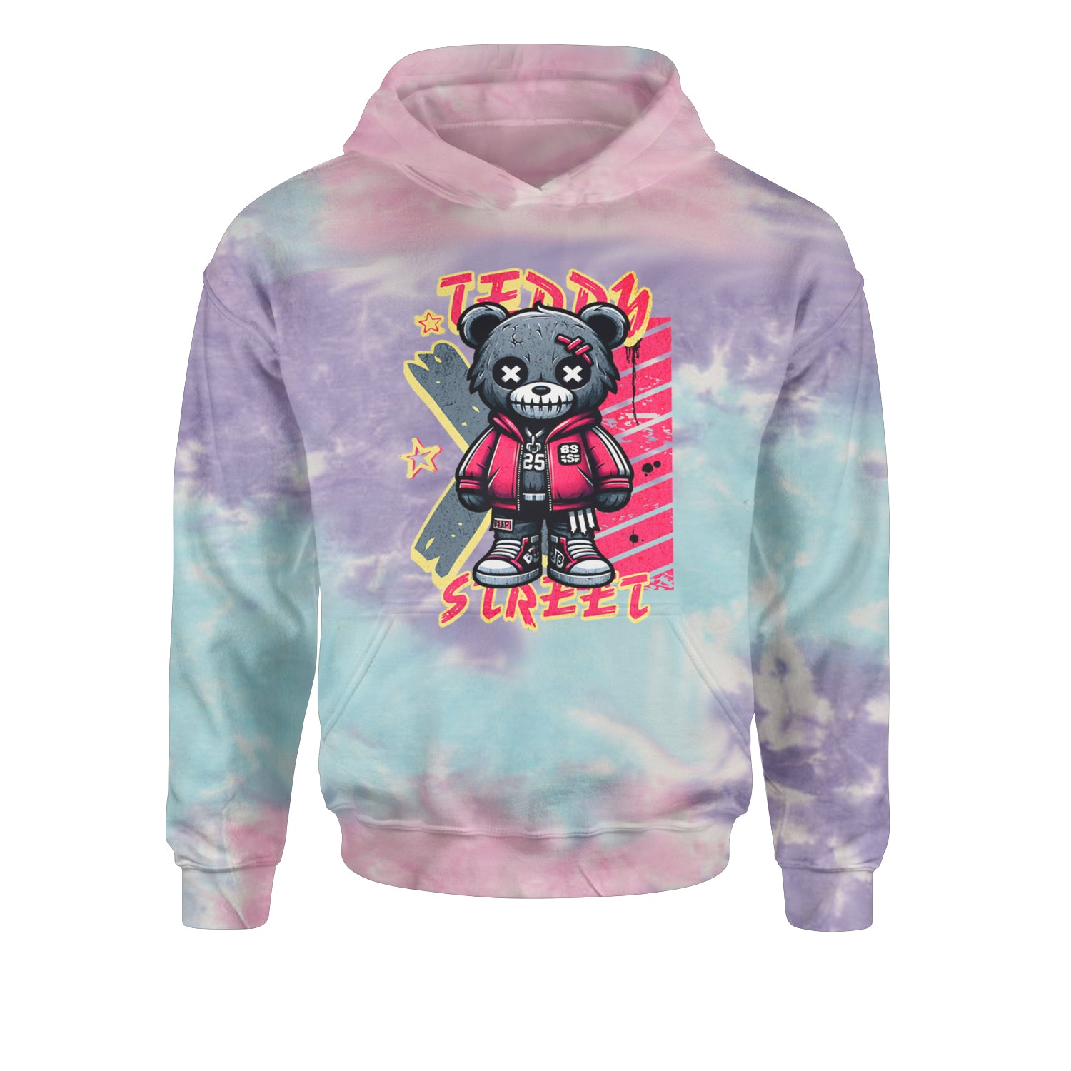 Teddy Attitude Urban Graffiti BearYouth-Sized Hoodie Tie-Dye Cotton Candy