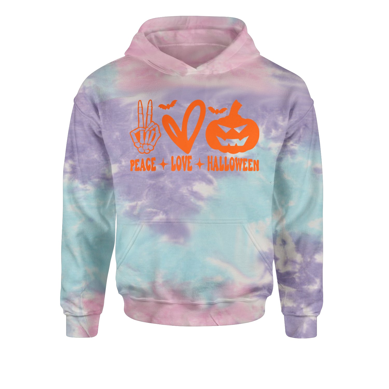 Peace, Love and Halloween Youth-Sized Hoodie Tie-Dye Cotton Candy