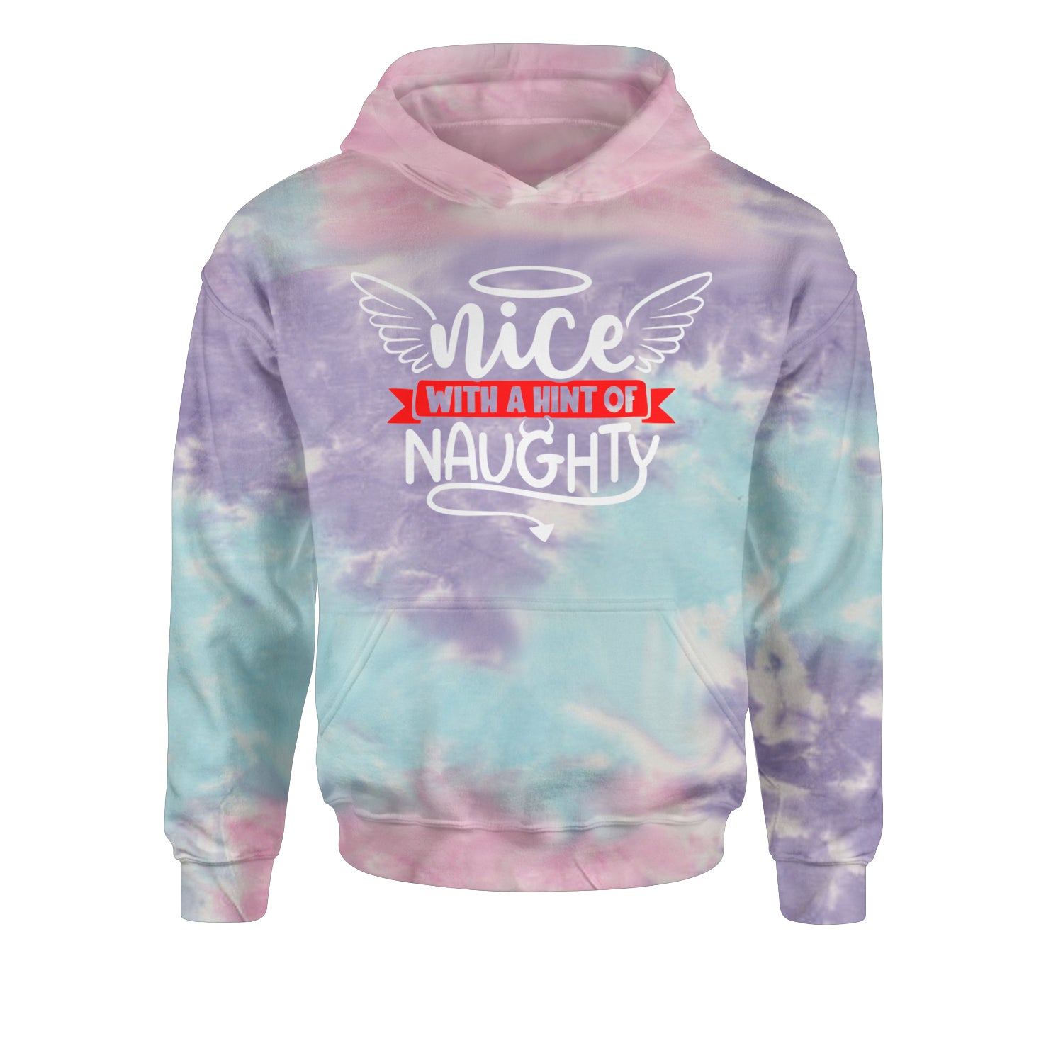 Nice with a Hint of Naughty Christmas Youth-Sized Hoodie Tie-Dye Cotton Candy