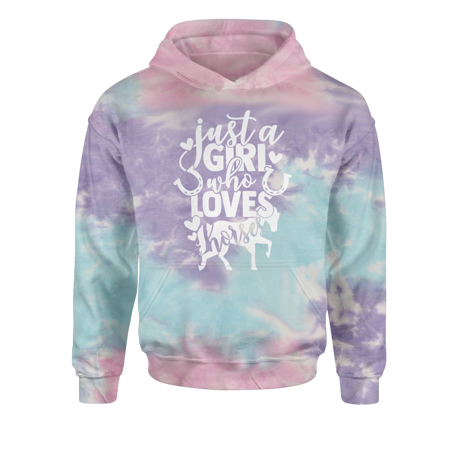 Just A Girl Who Loves Horses Youth-Sized Hoodie Tie-Dye Cotton Candy