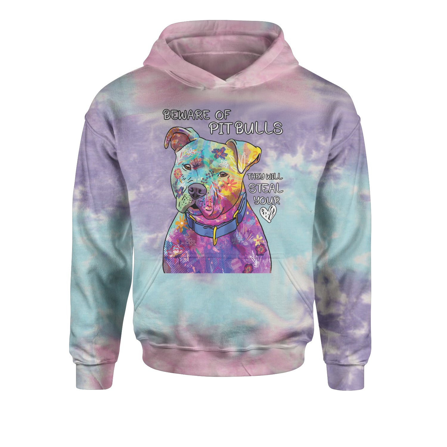 Beware Of Pit Bulls, They Will Steal Your Heart  Youth-Sized Hoodie Tie-Dye Cotton Candy