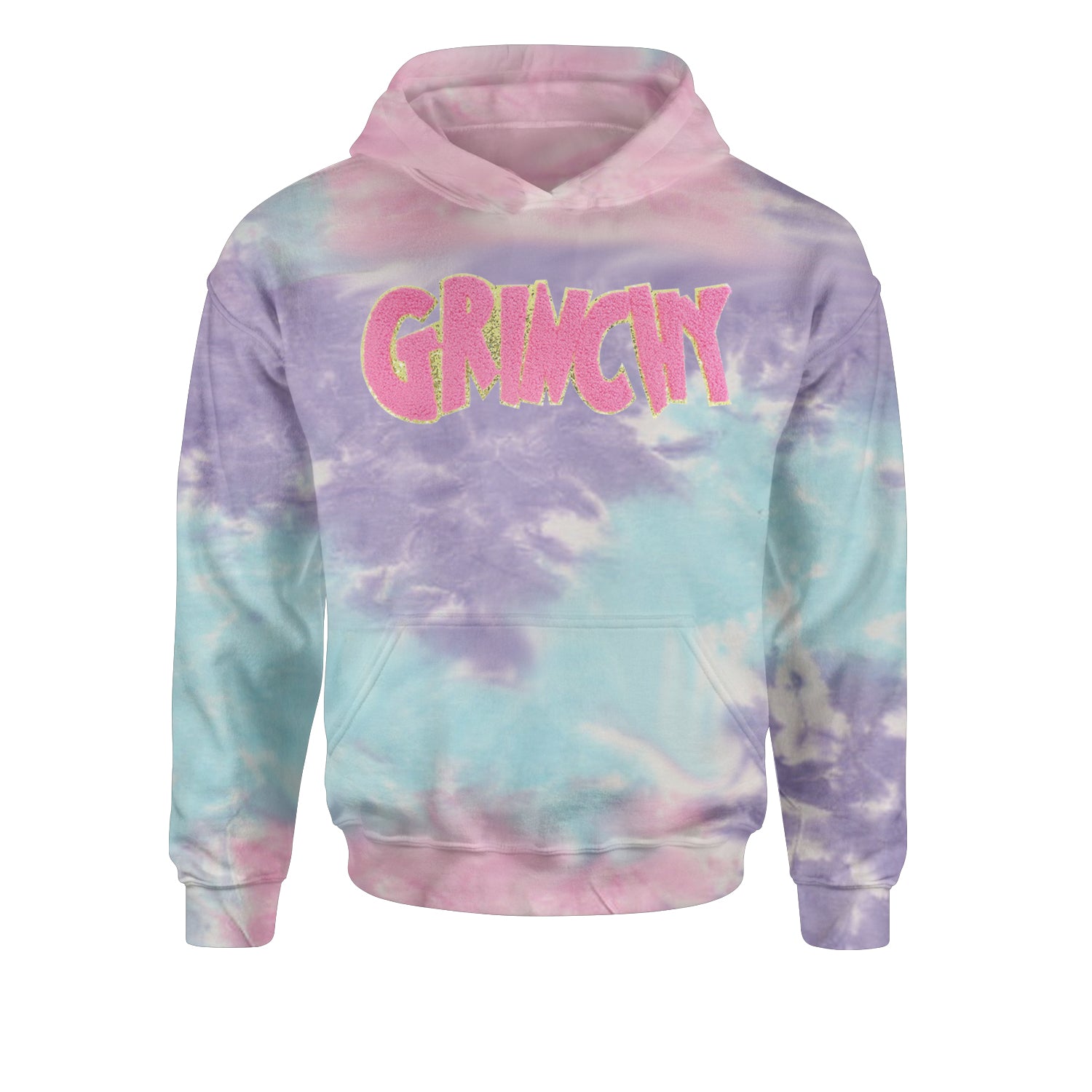 Pink Gr-nchy Chenille PatchYouth-Sized Hoodie Tie-Dye Cotton Candy