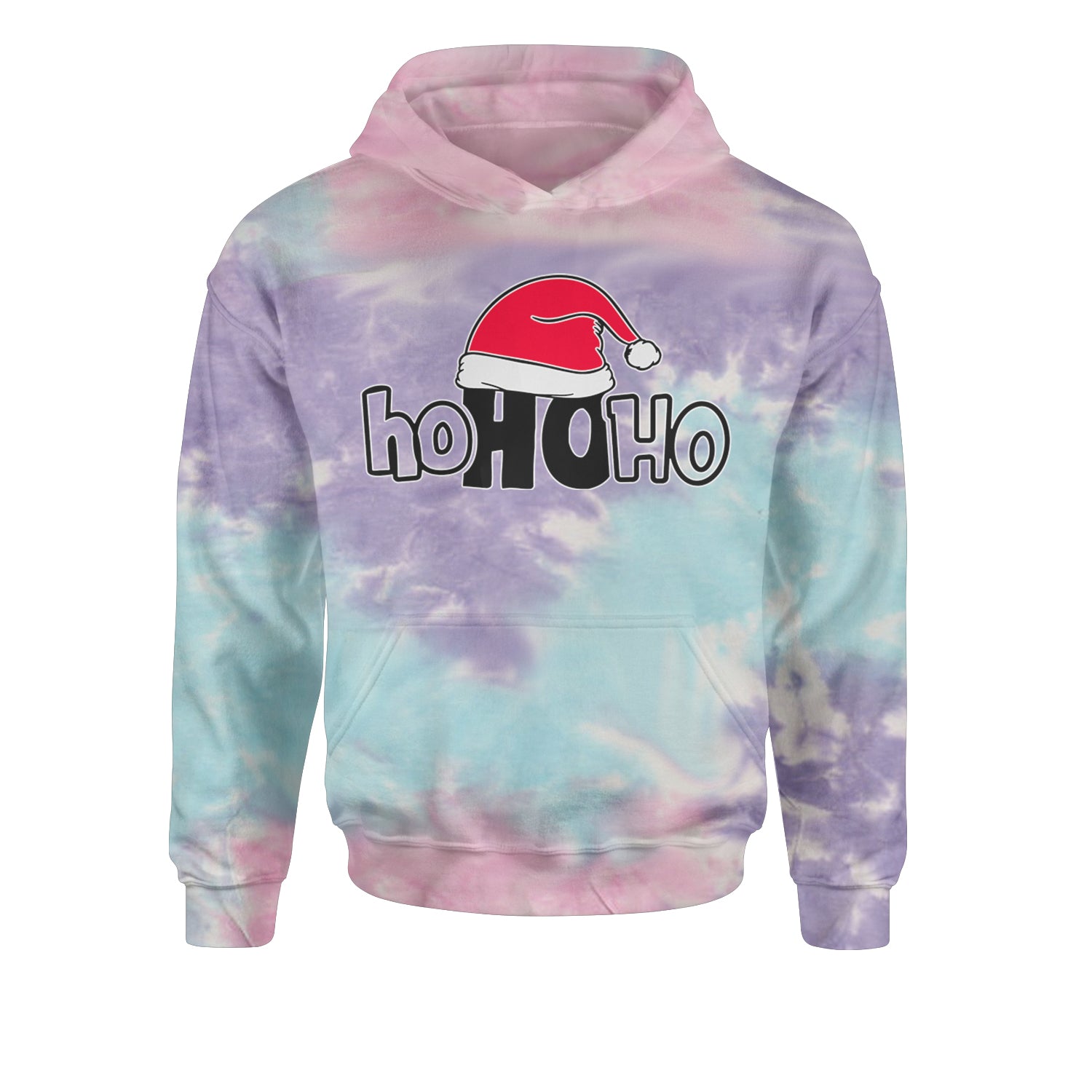 Ho Ho Ho Santa Christmas HatYouth-Sized Hoodie Tie-Dye Cotton Candy