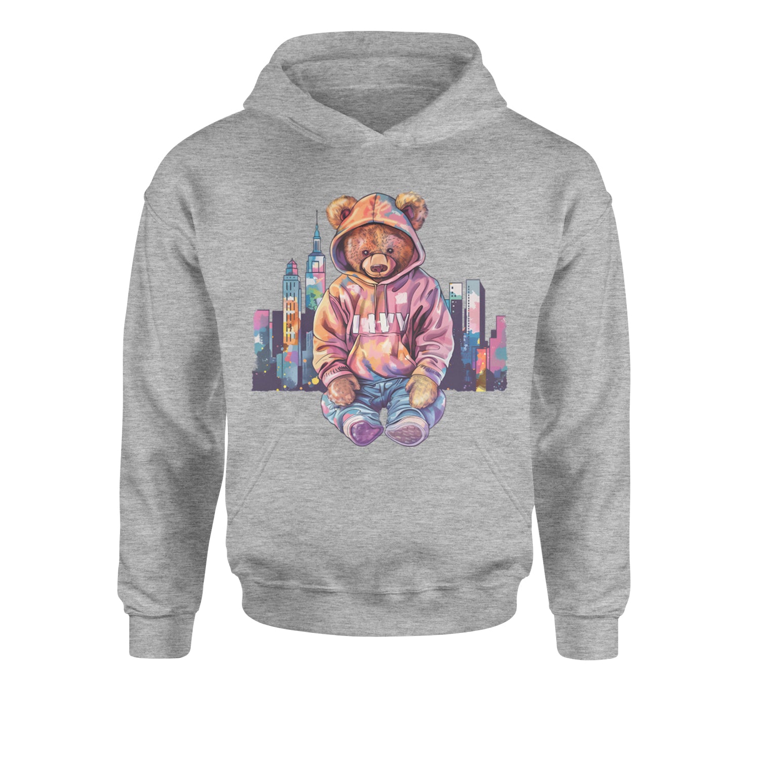 City Skyline Urban Graffiti BearYouth-Sized Hoodie Heather Grey