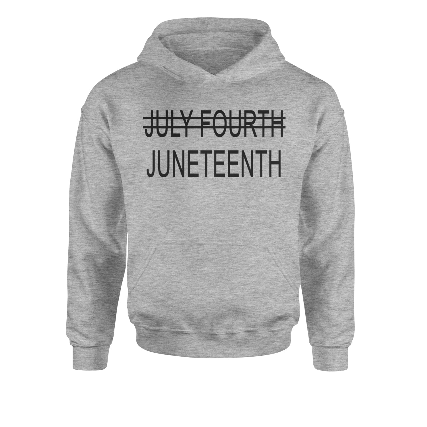 Juneteenth (July Fourth Crossed Out) Jubilee Youth-Sized Hoodie Heather Grey