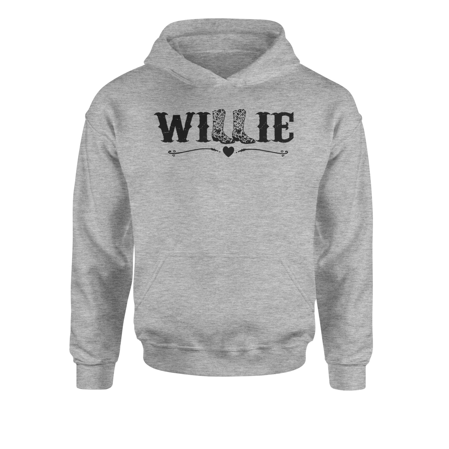 Willie Cowboy Boots Hippy Country Music Youth-Sized Hoodie Heather Grey