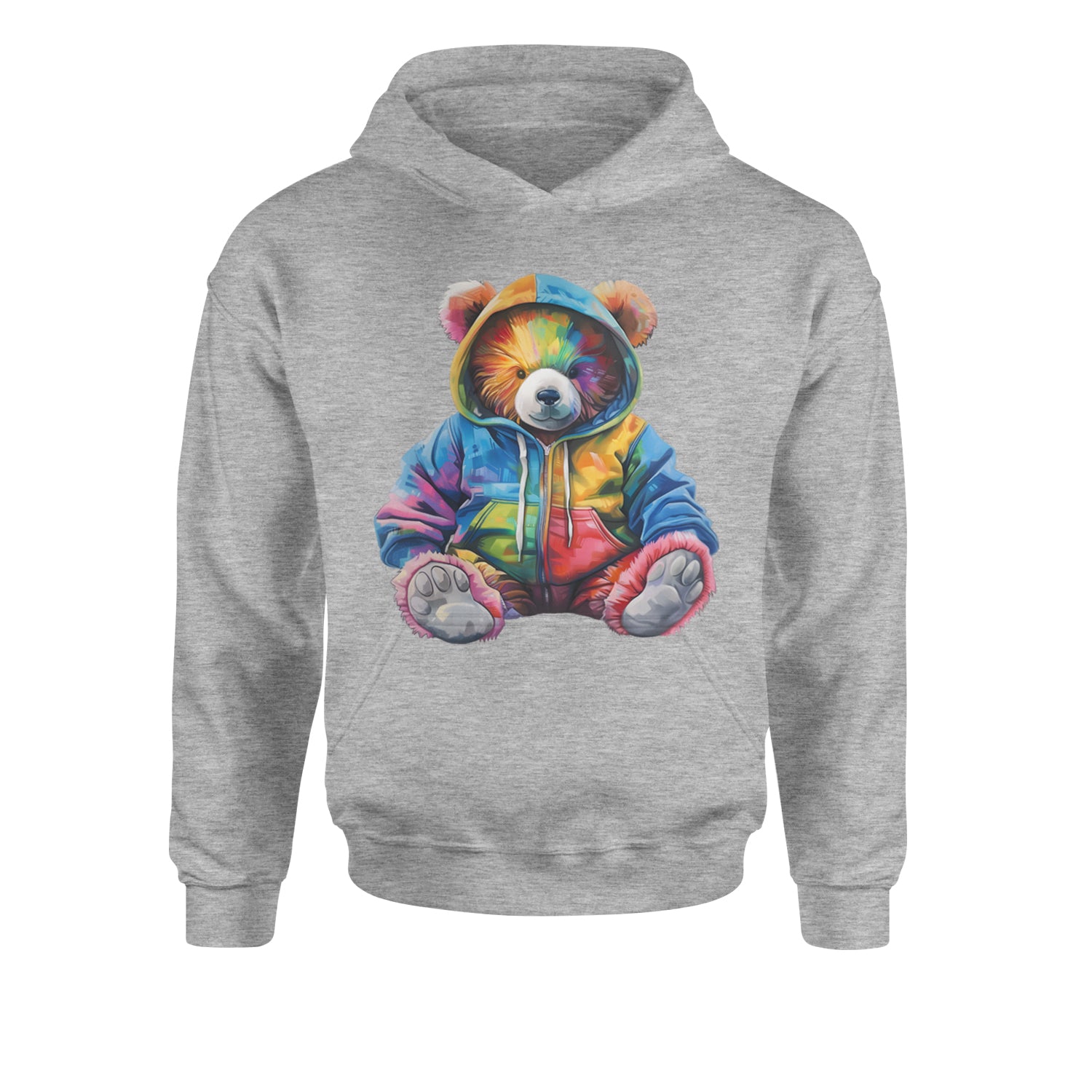 Rainbow Streetwear Urban Graffiti BearYouth-Sized Hoodie Heather Grey