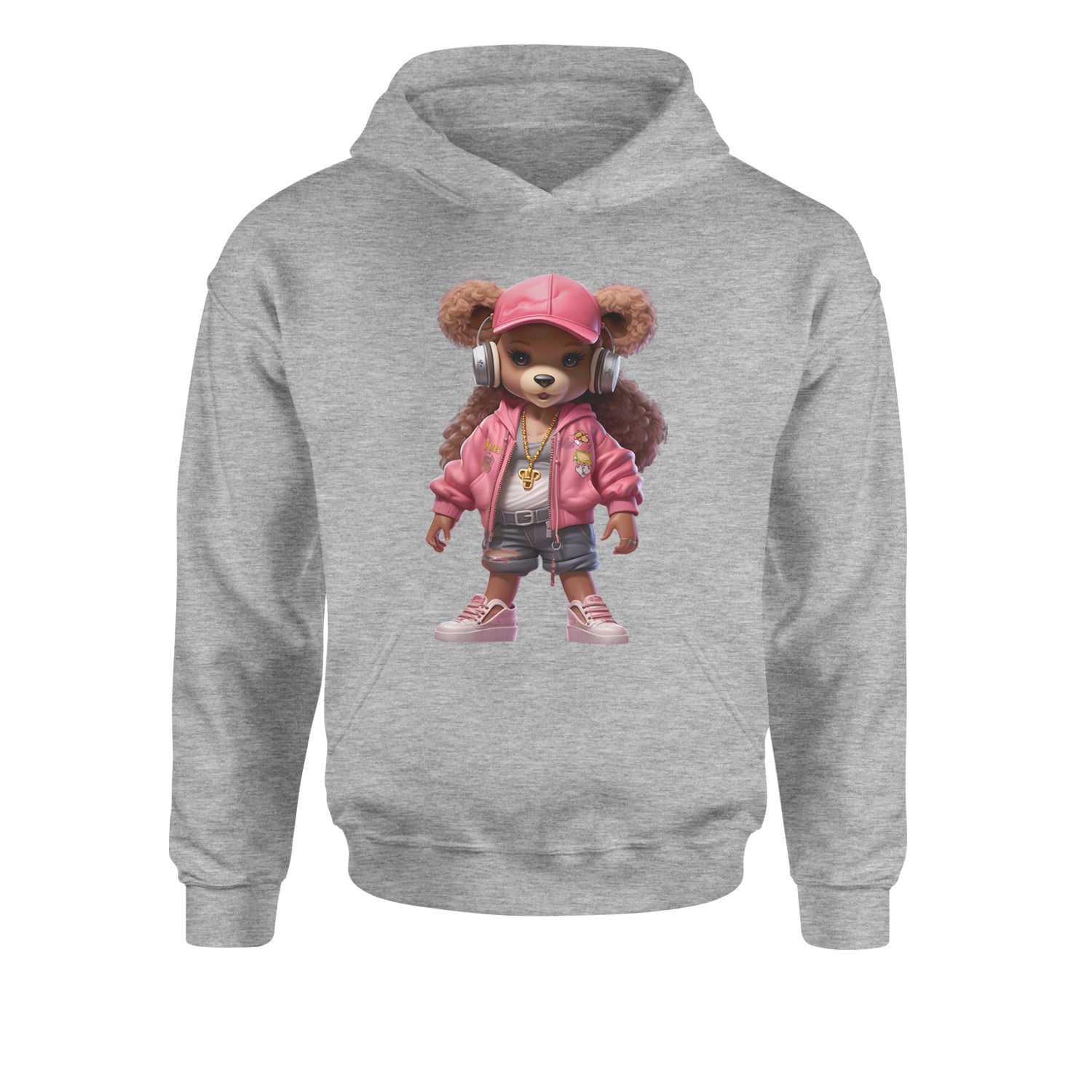 Pink Female Urban Graffiti BearYouth-Sized Hoodie Heather Grey