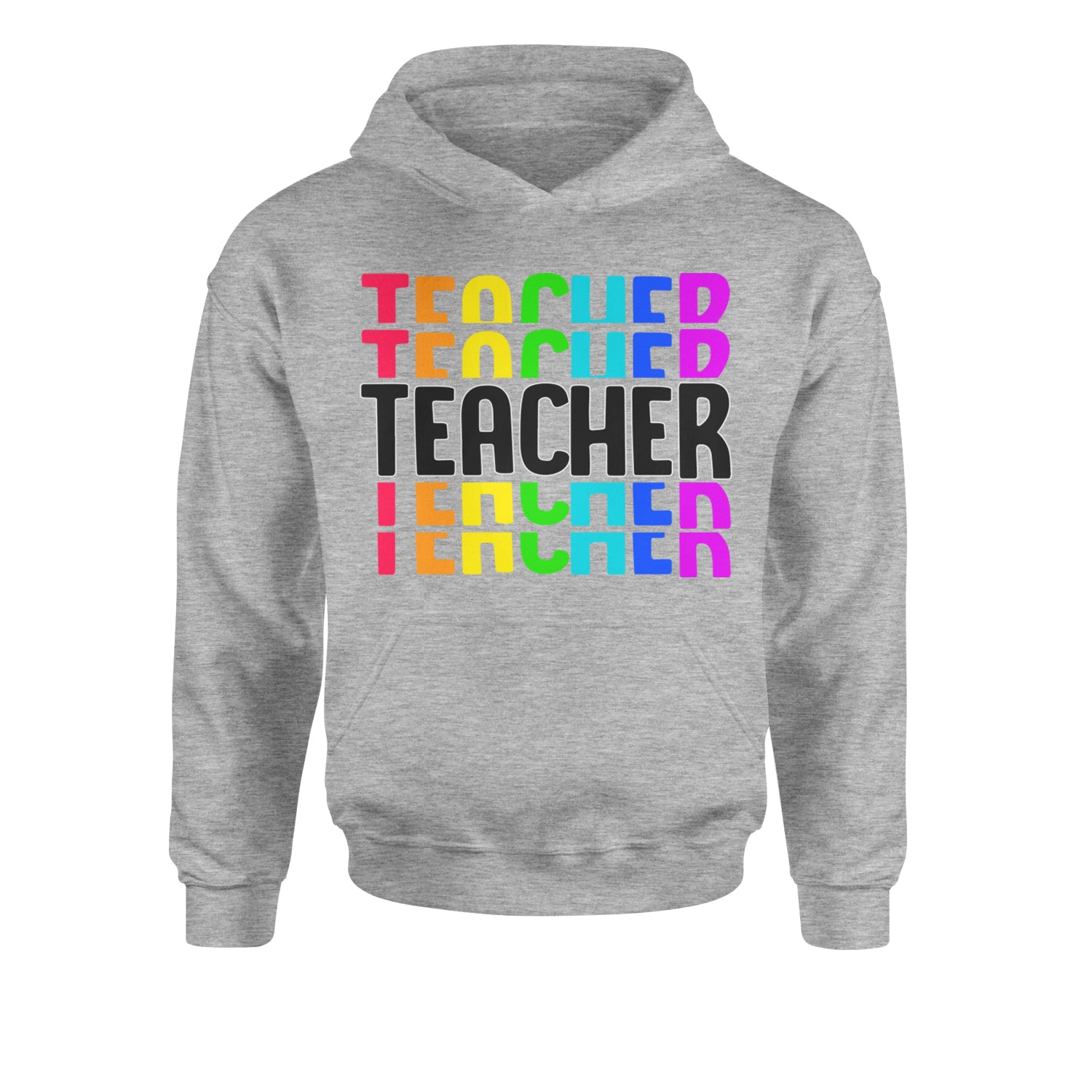 Teacher Repeated Rainbow PatternYouth-Sized Hoodie Heather Grey