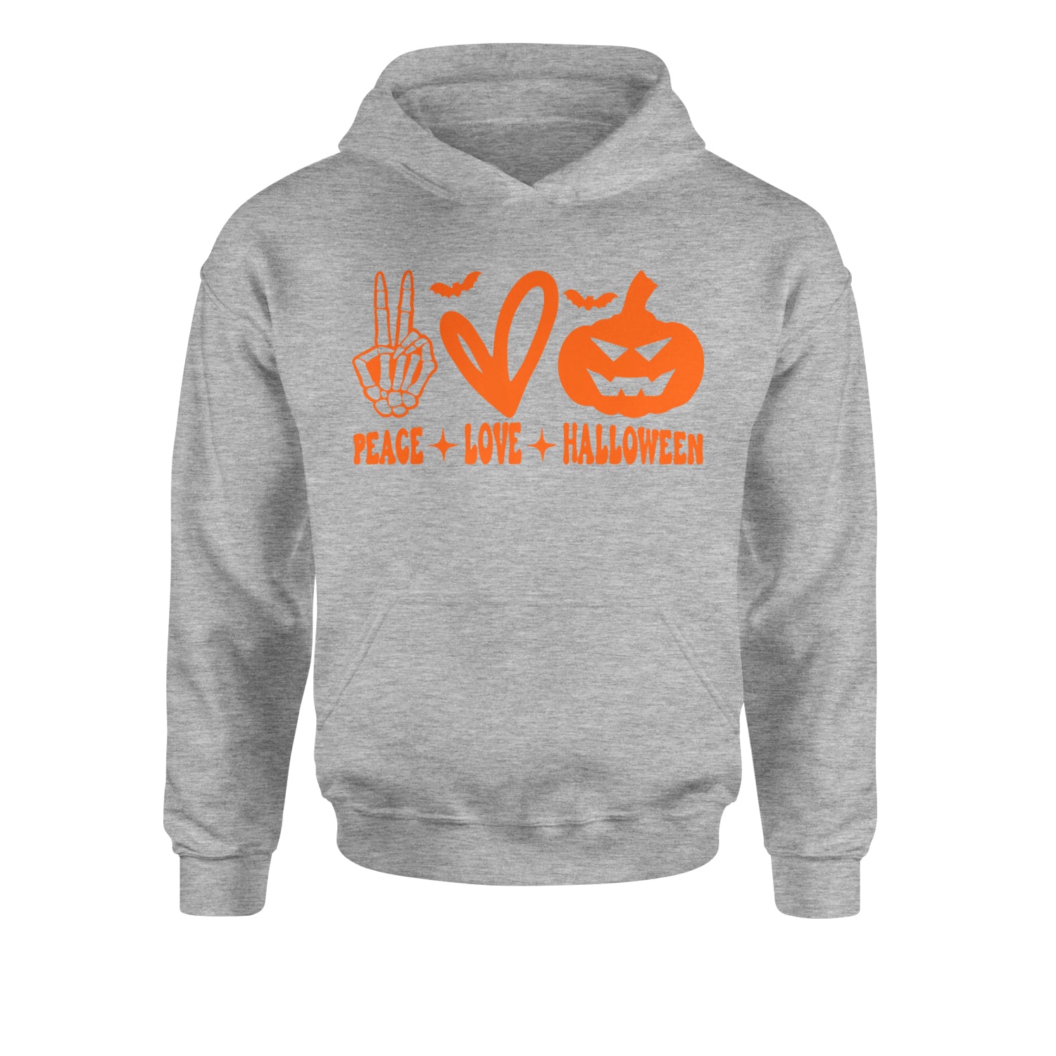 Peace, Love and Halloween Youth-Sized Hoodie Heather Grey