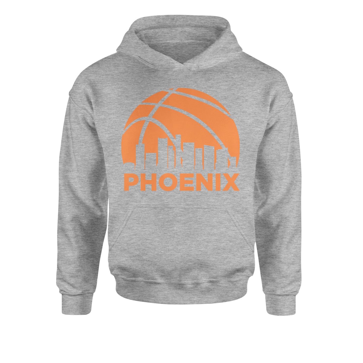 Phoenix Basketball Sunset City Skyline Youth-Sized Hoodie Heather Grey