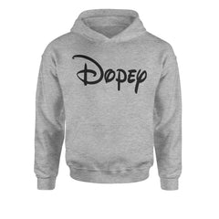 Kids' Heavyweight Fleece Pullover Hoodie with a bold single-word Dopey costume-style wordmark on the front
