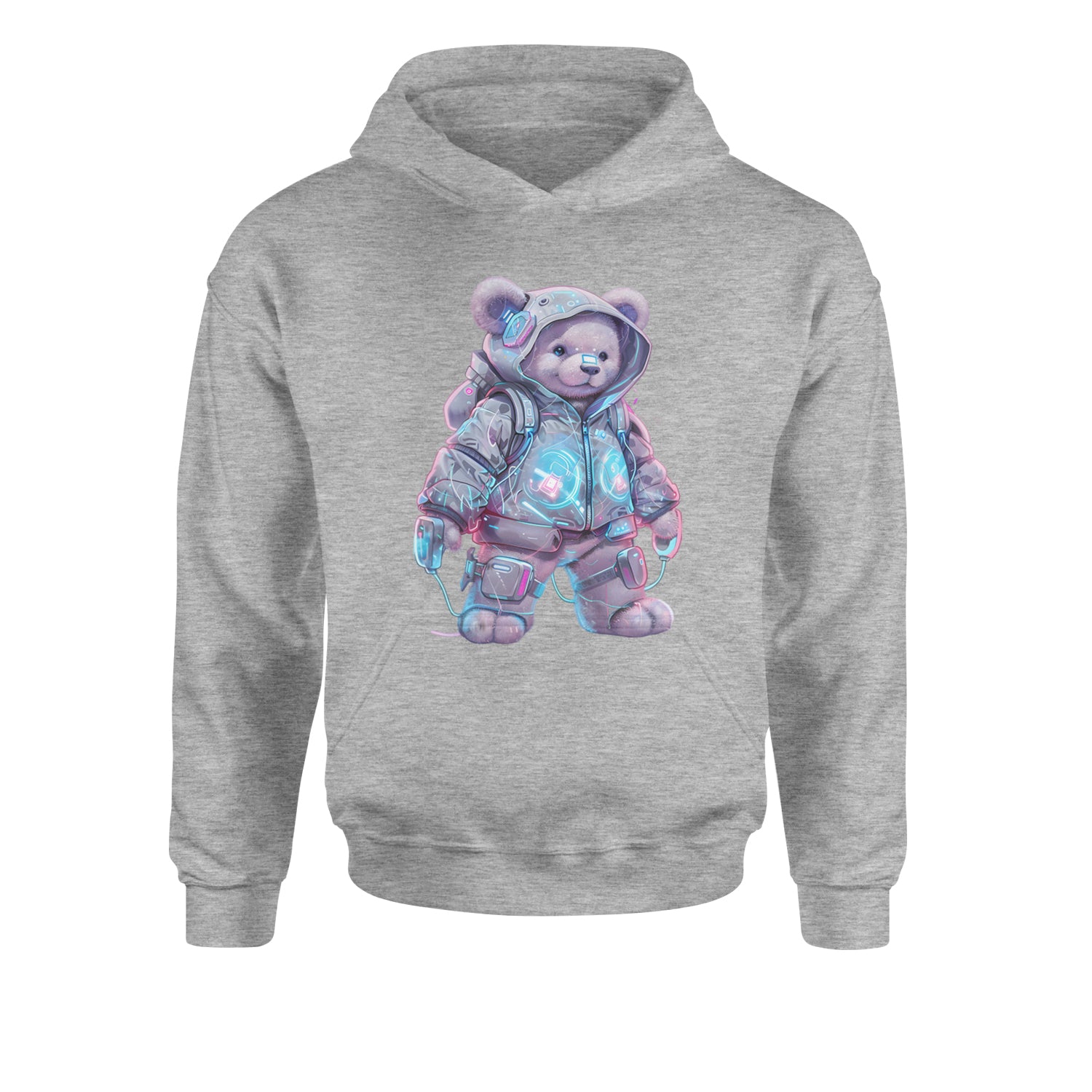 Cyberpunk Adventure Urban Graffiti BearYouth-Sized Hoodie Heather Grey