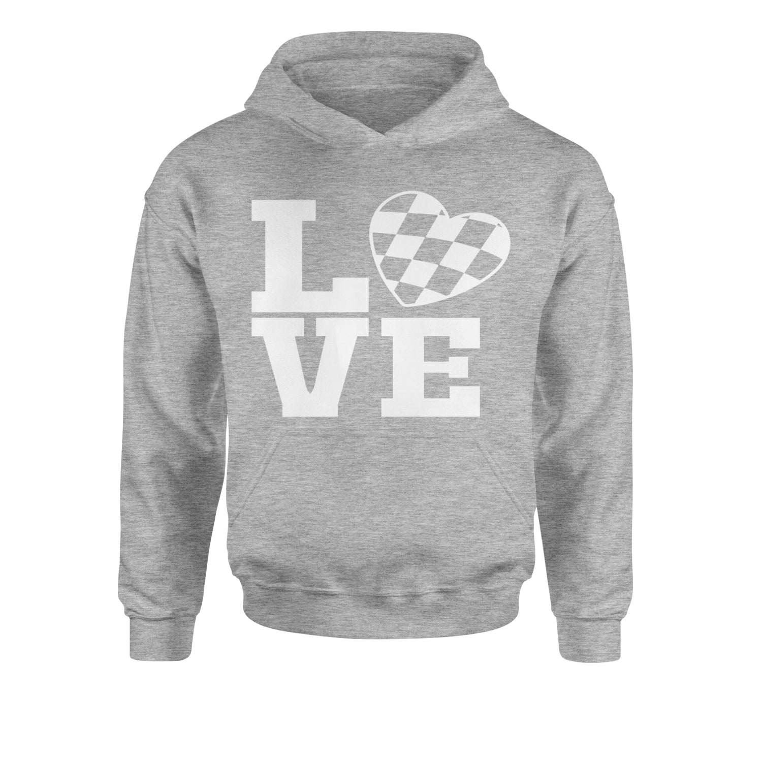 Love Racing Checkered Flag Heart Youth-Sized Hoodie Heather Grey