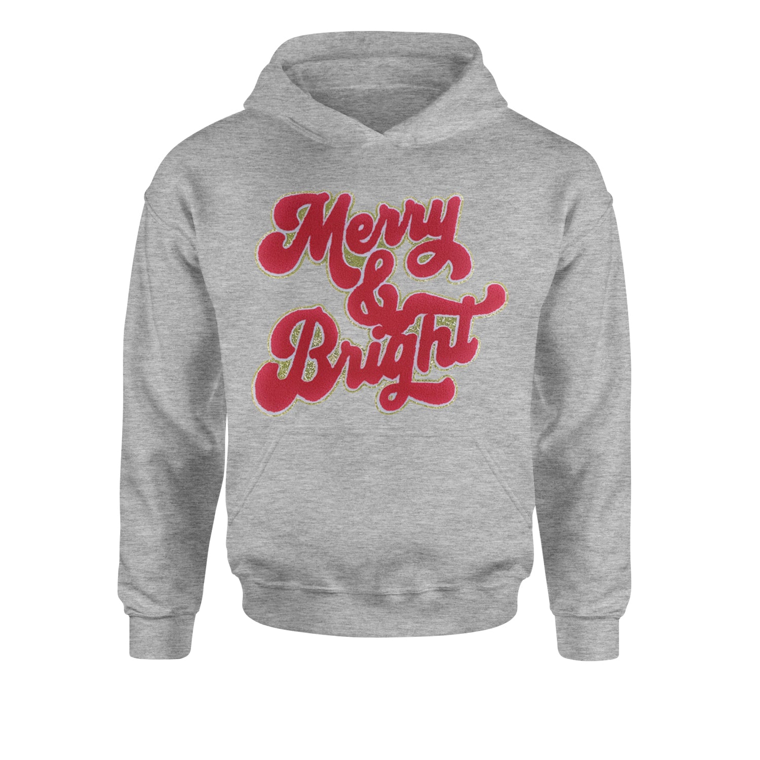 Merry & Bright Chenille GlitterYouth-Sized Hoodie Heather Grey