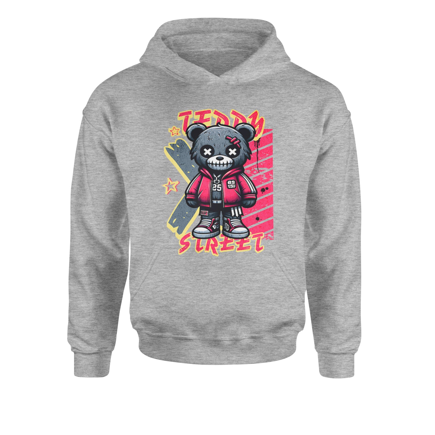 Teddy Attitude Urban Graffiti BearYouth-Sized Hoodie Heather Grey