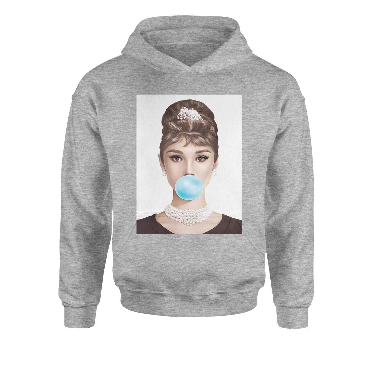 Audrey Hepburn Chewing Bubble Gum American Icon Youth-Sized Hoodie Heather Grey