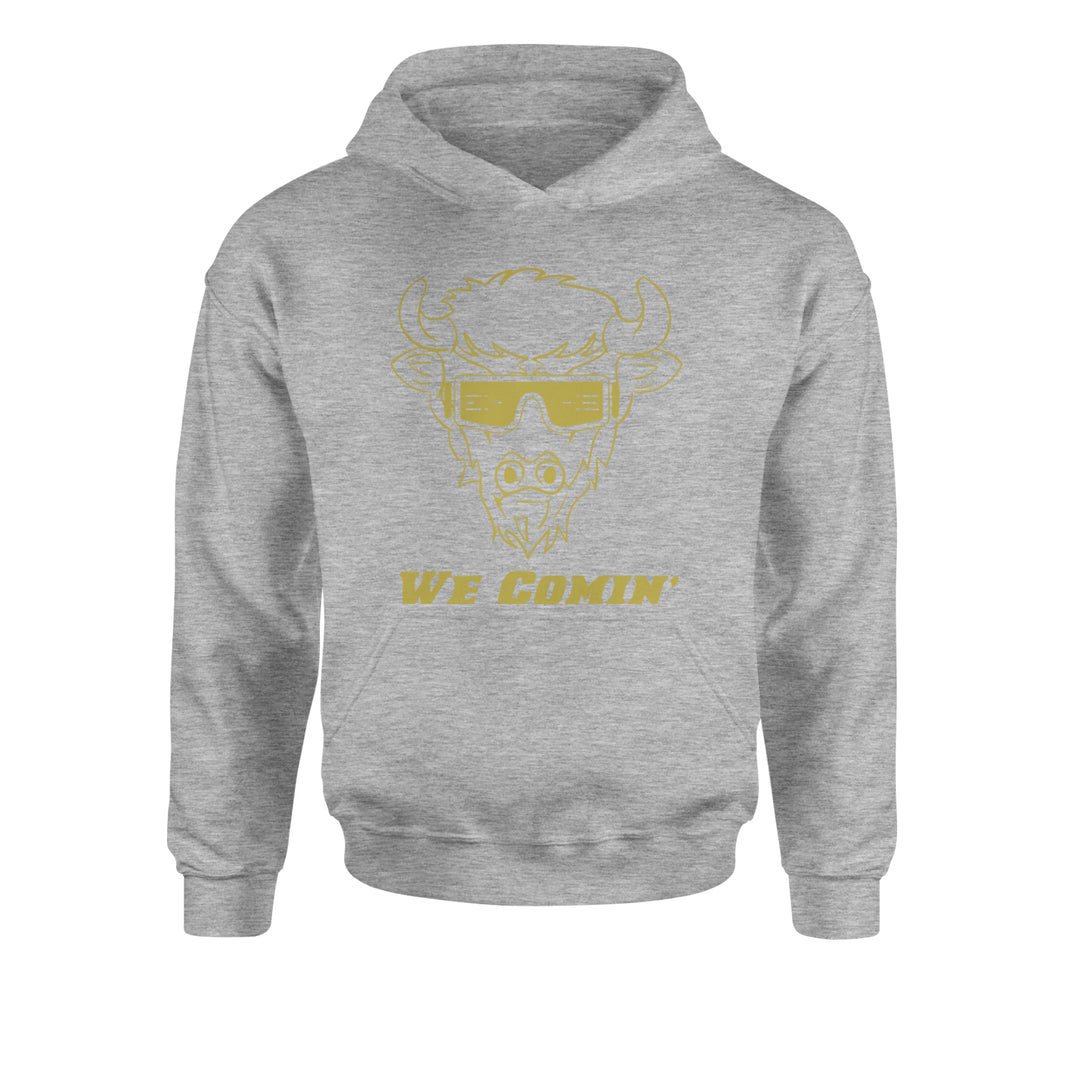 We Coming Coach Prime Colorado Youth-Sized Hoodie Heather Grey