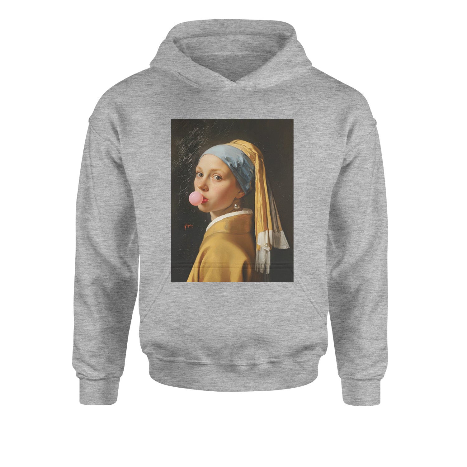 Girl with a Pearl Earring Bubble Gum Contemporary Art Youth-Sized Hoodie Heather Grey