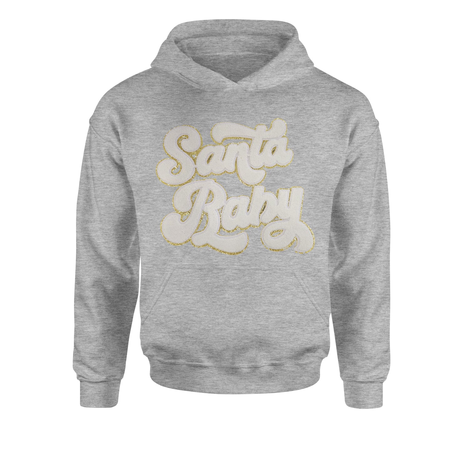 White Santa Baby Chenille PatchYouth-Sized Hoodie Heather Grey