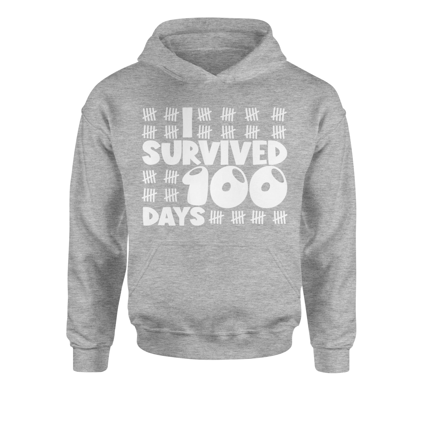 I Survived 100 Days Tally Marks Youth-Sized Hoodie Heather Grey