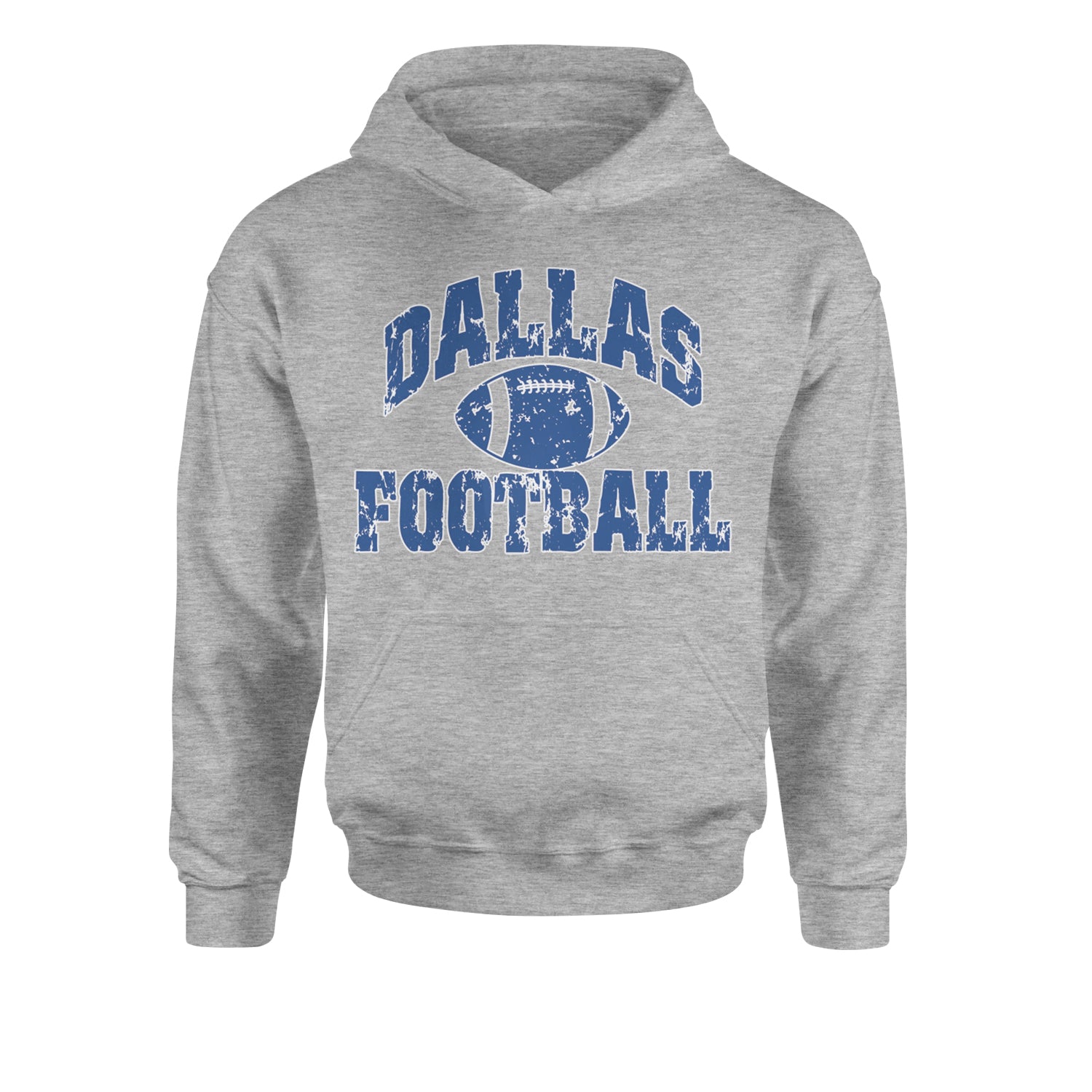 Dallas Distressed Football Youth-Sized Hoodie Heather Grey