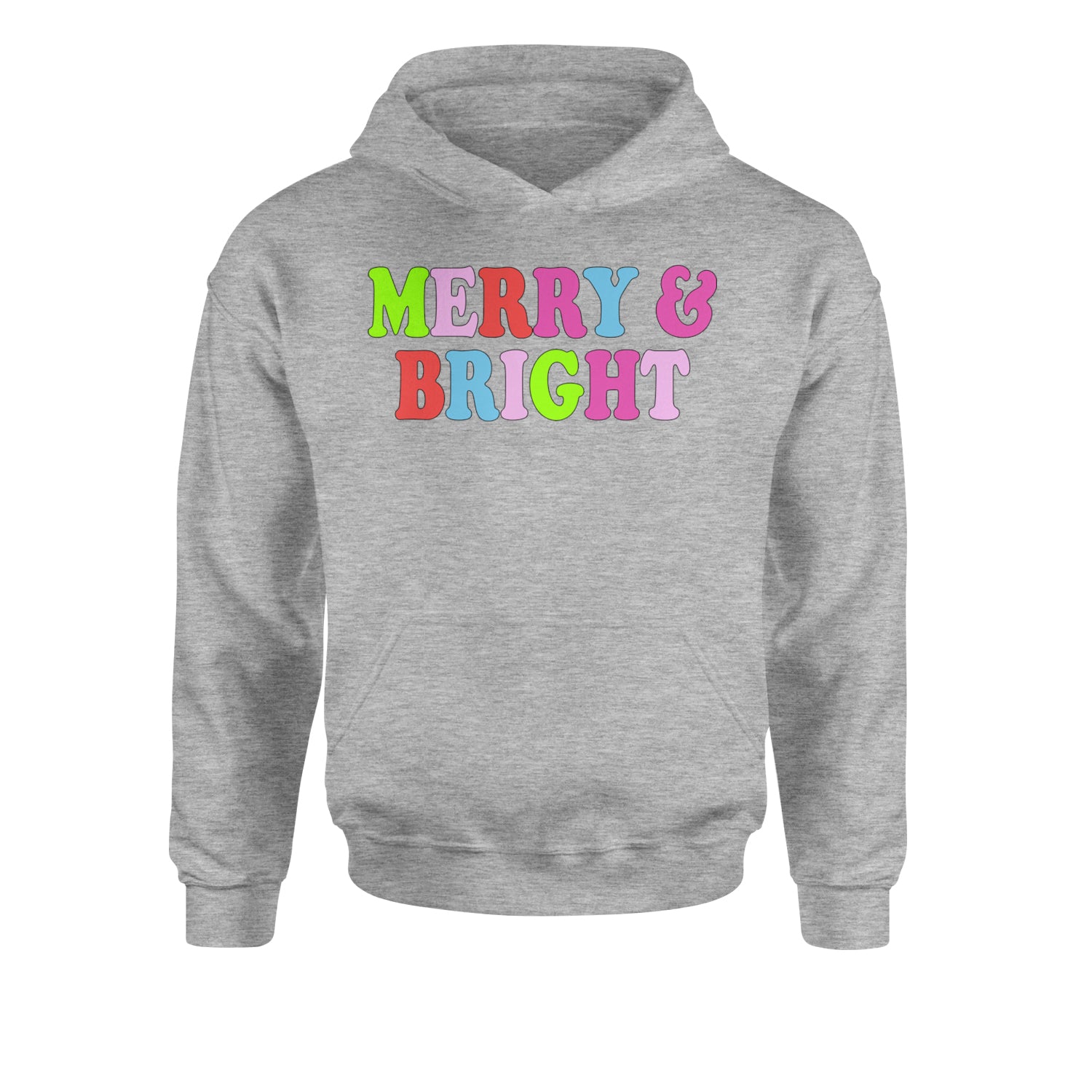 Merry and Bright Festive Christmas HolidayYouth-Sized Hoodie Heather Grey